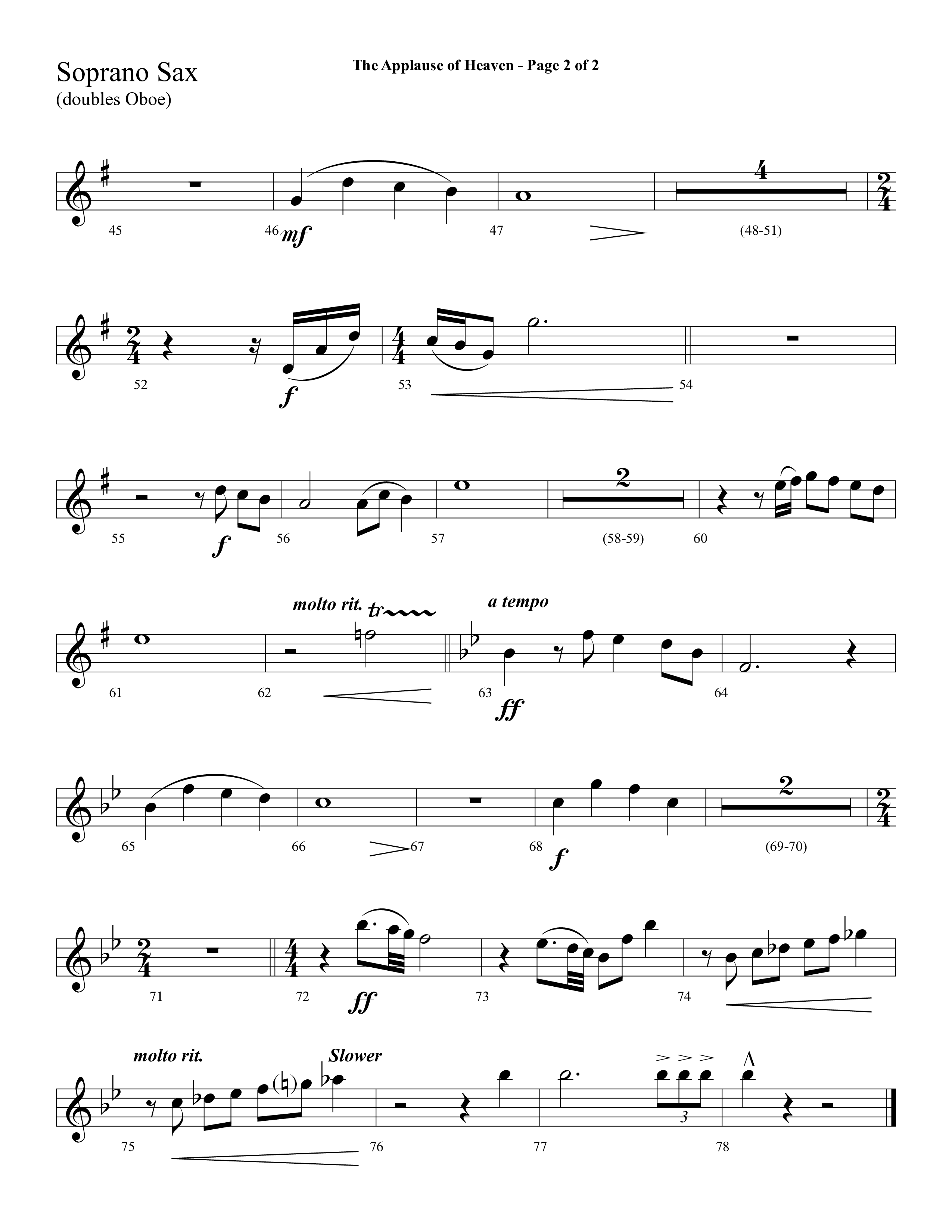The Applause Of Heaven (Choral Anthem SATB) Soprano Sax (Lifeway Choral / Arr. Cliff Duren)