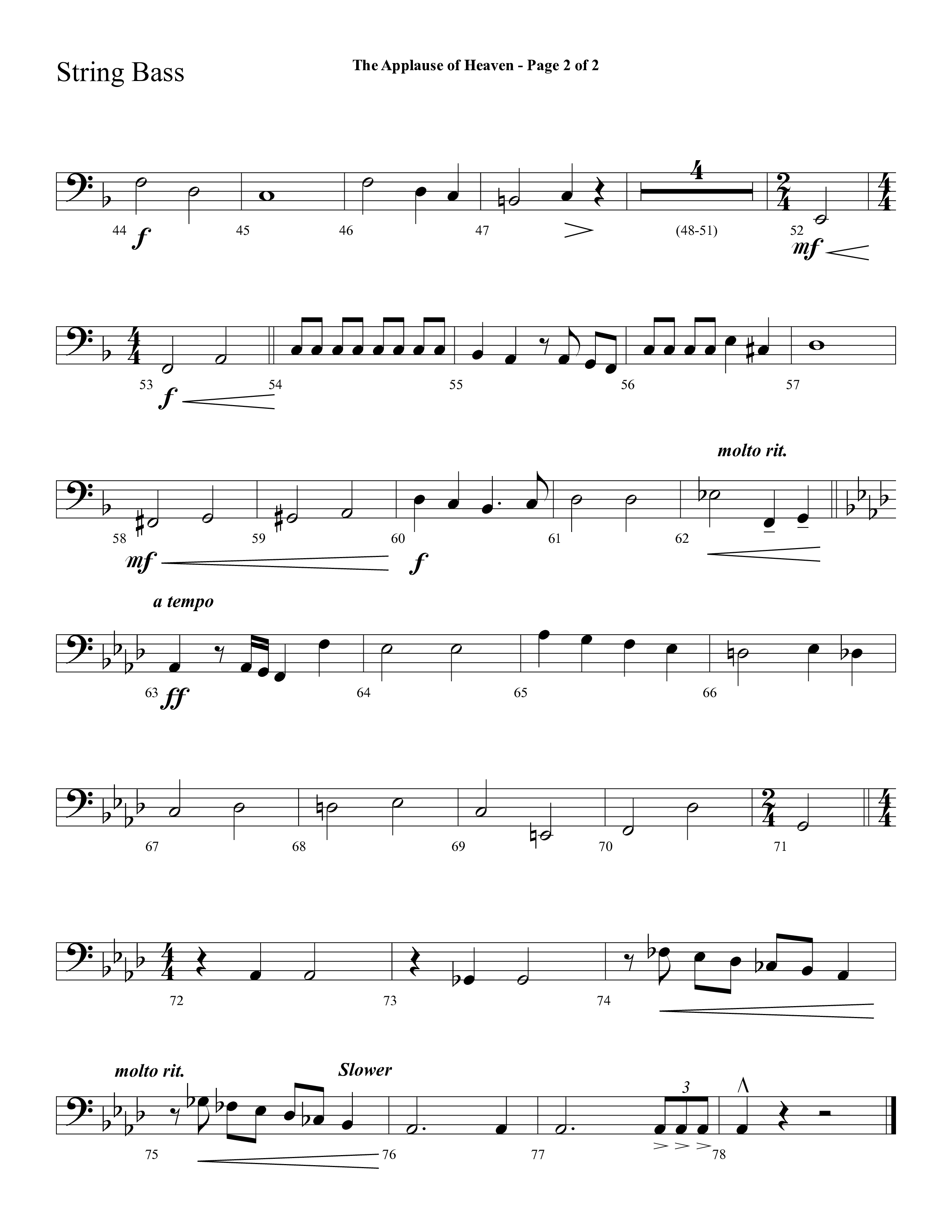 The Applause Of Heaven (Choral Anthem SATB) String Bass (Lifeway Choral / Arr. Cliff Duren)