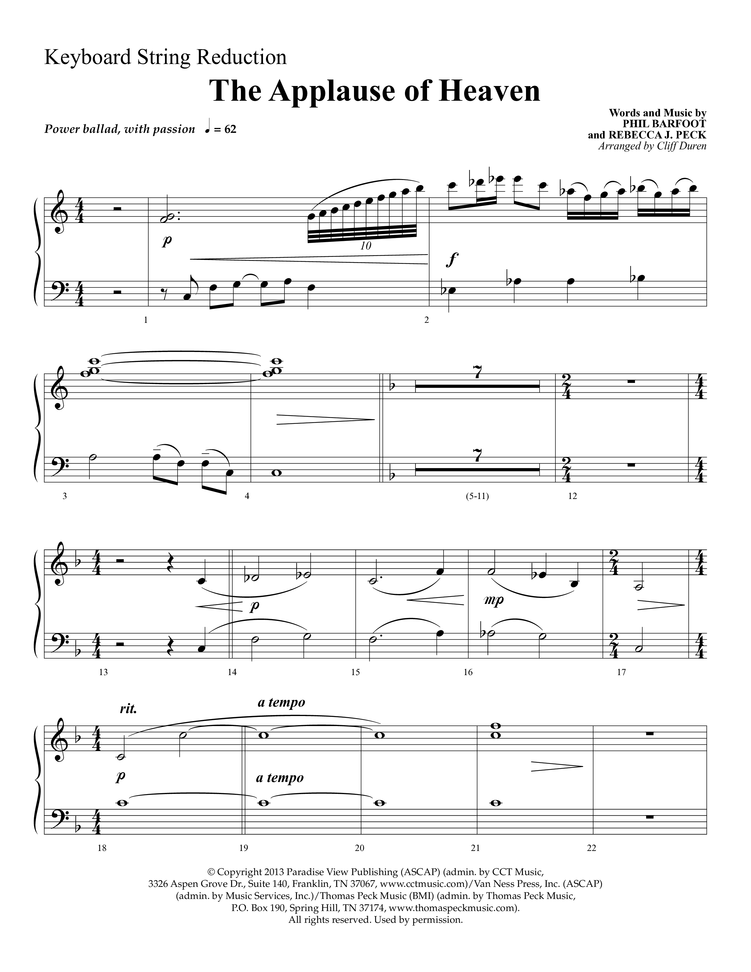The Applause Of Heaven (Choral Anthem SATB) String Reduction (Lifeway Choral / Arr. Cliff Duren)