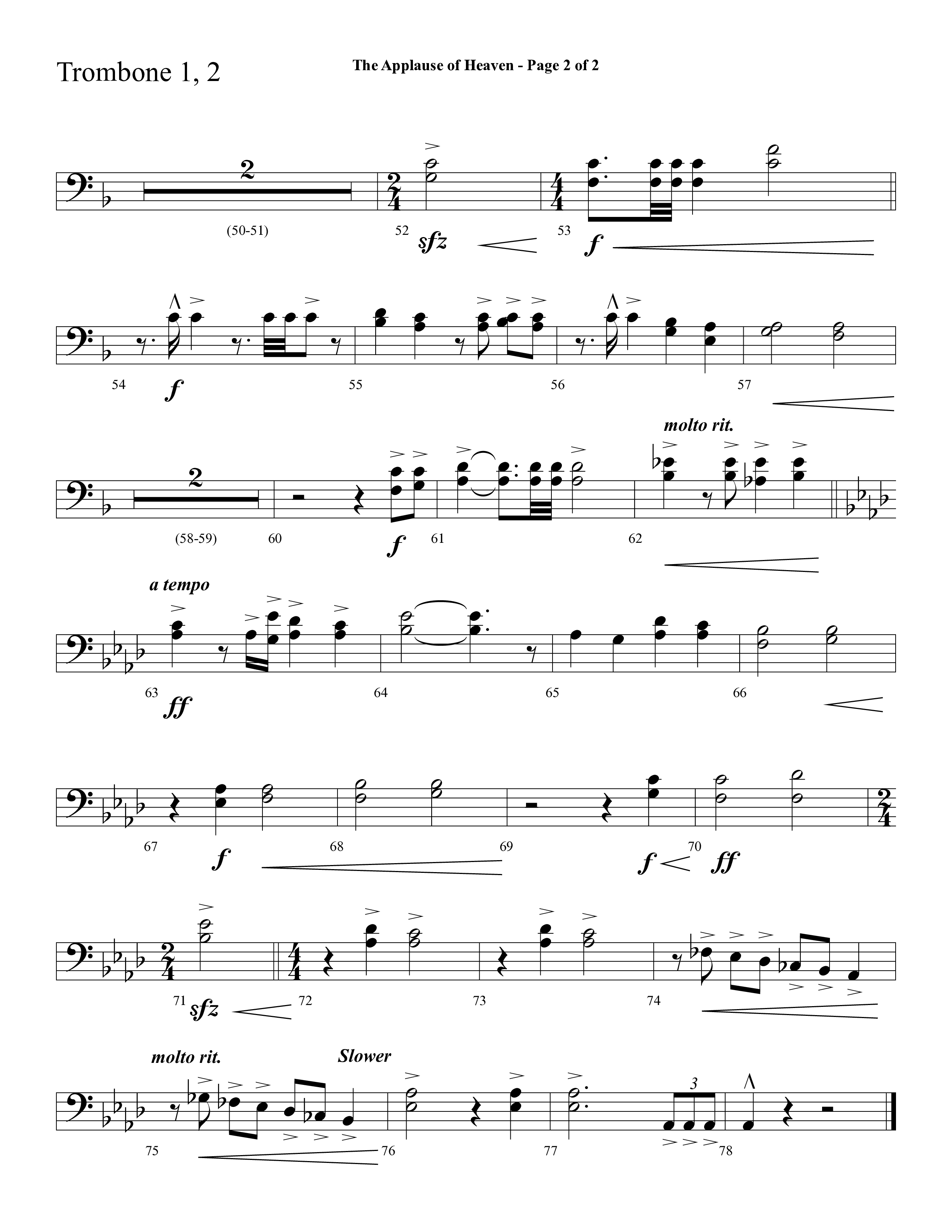 The Applause Of Heaven (Choral Anthem SATB) Trombone 1/2 (Lifeway Choral / Arr. Cliff Duren)