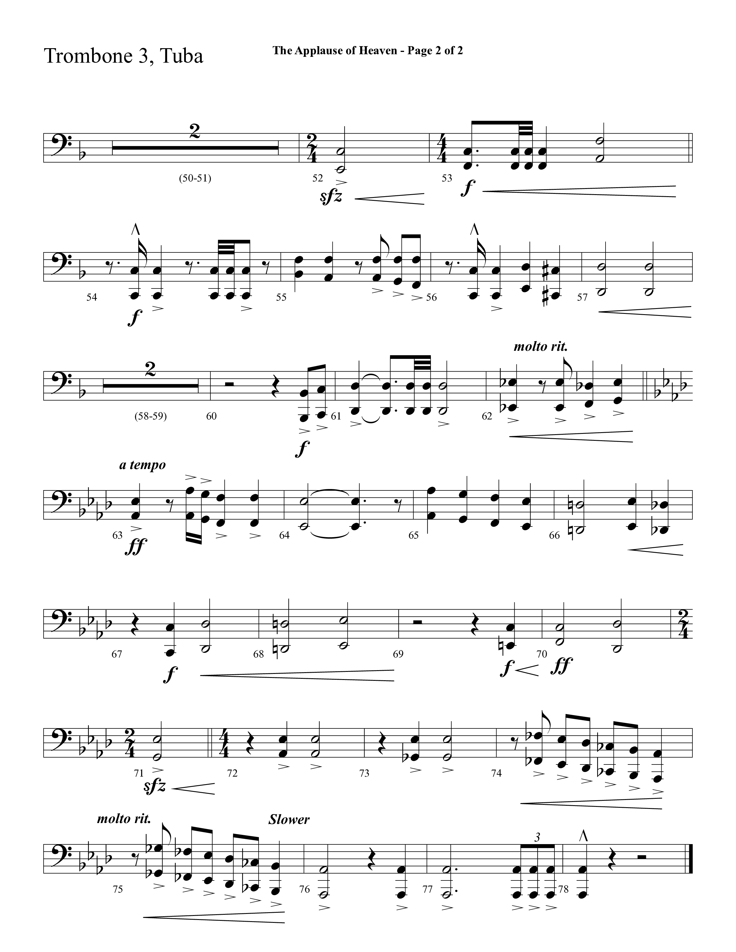 The Applause Of Heaven (Choral Anthem SATB) Trombone 3/Tuba (Lifeway Choral / Arr. Cliff Duren)