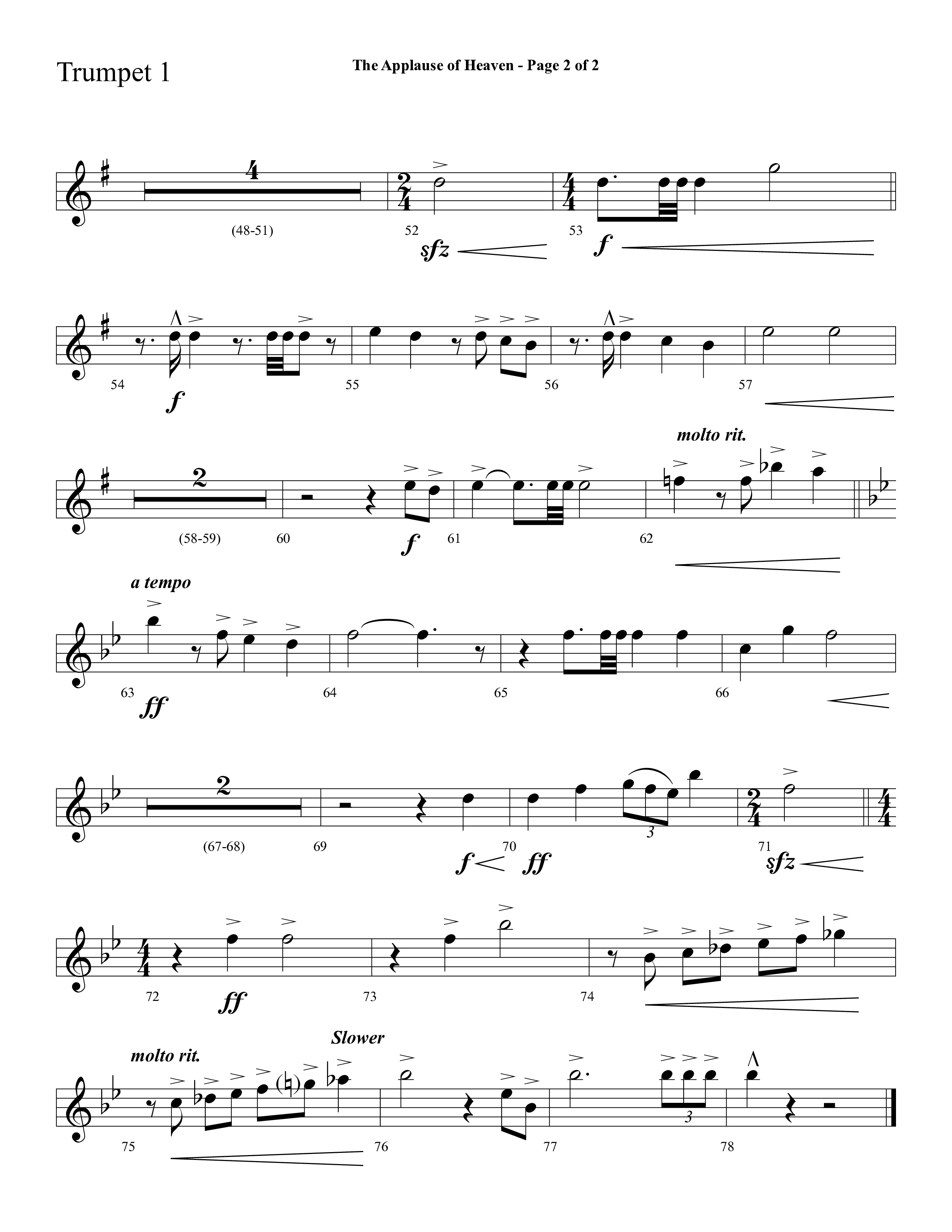 The Applause Of Heaven (Choral Anthem SATB) Trumpet 1 (Lifeway Choral / Arr. Cliff Duren)