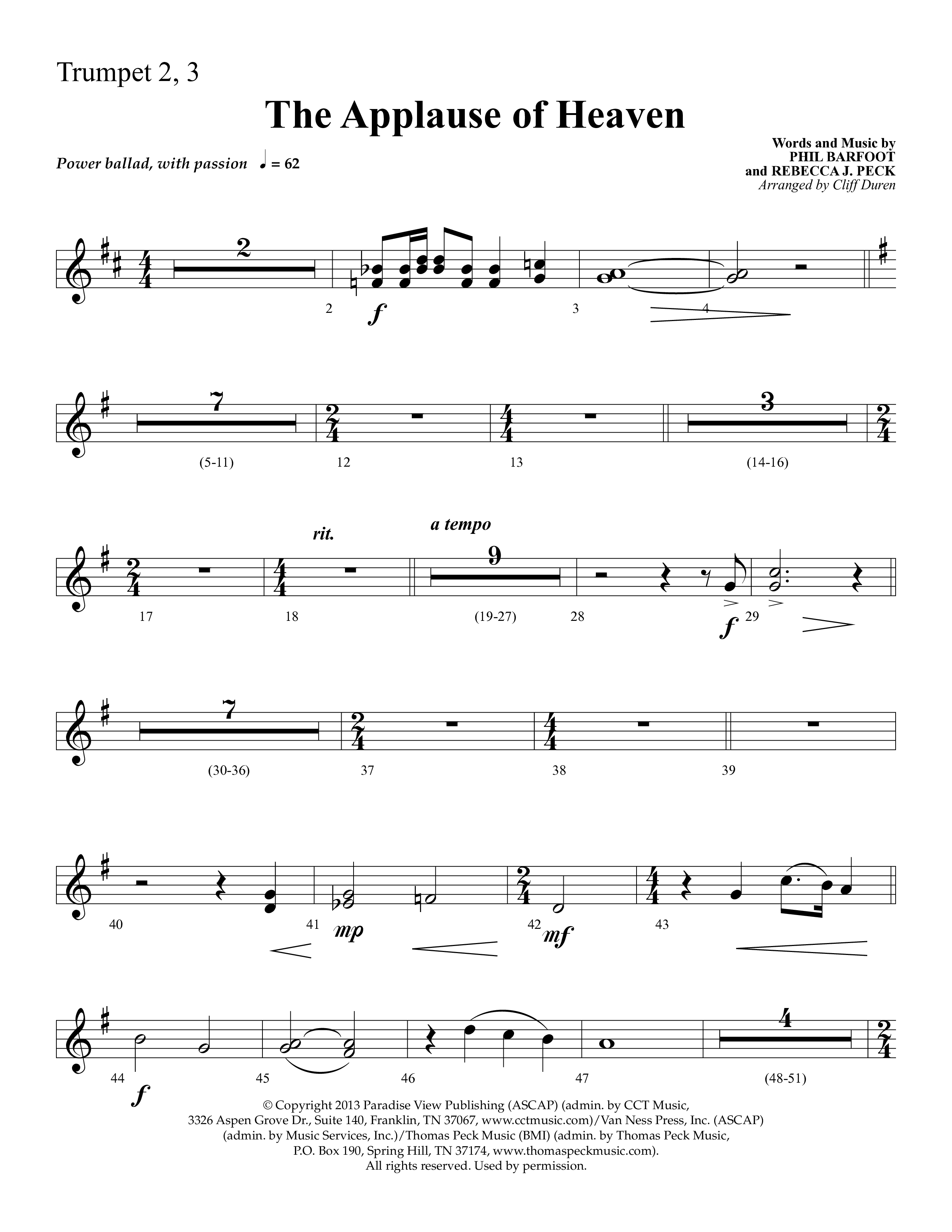 The Applause Of Heaven (Choral Anthem SATB) Trumpet 2/3 (Lifeway Choral / Arr. Cliff Duren)