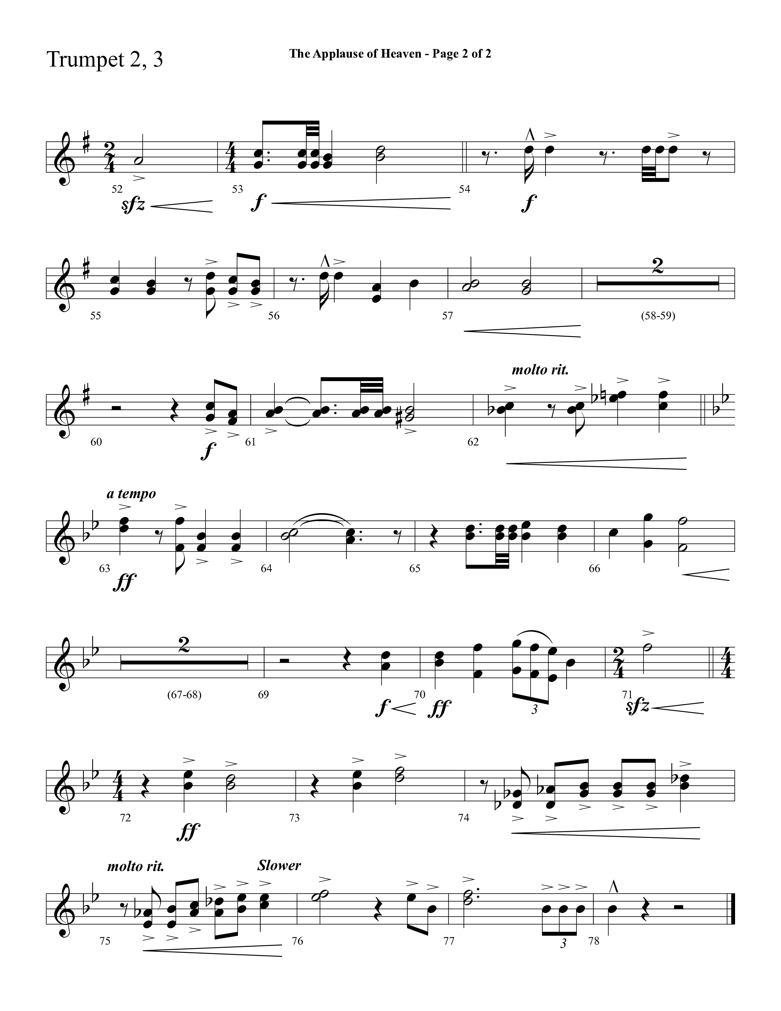 The Applause Of Heaven (Choral Anthem SATB) Trumpet 2/3 (Lifeway Choral / Arr. Cliff Duren)