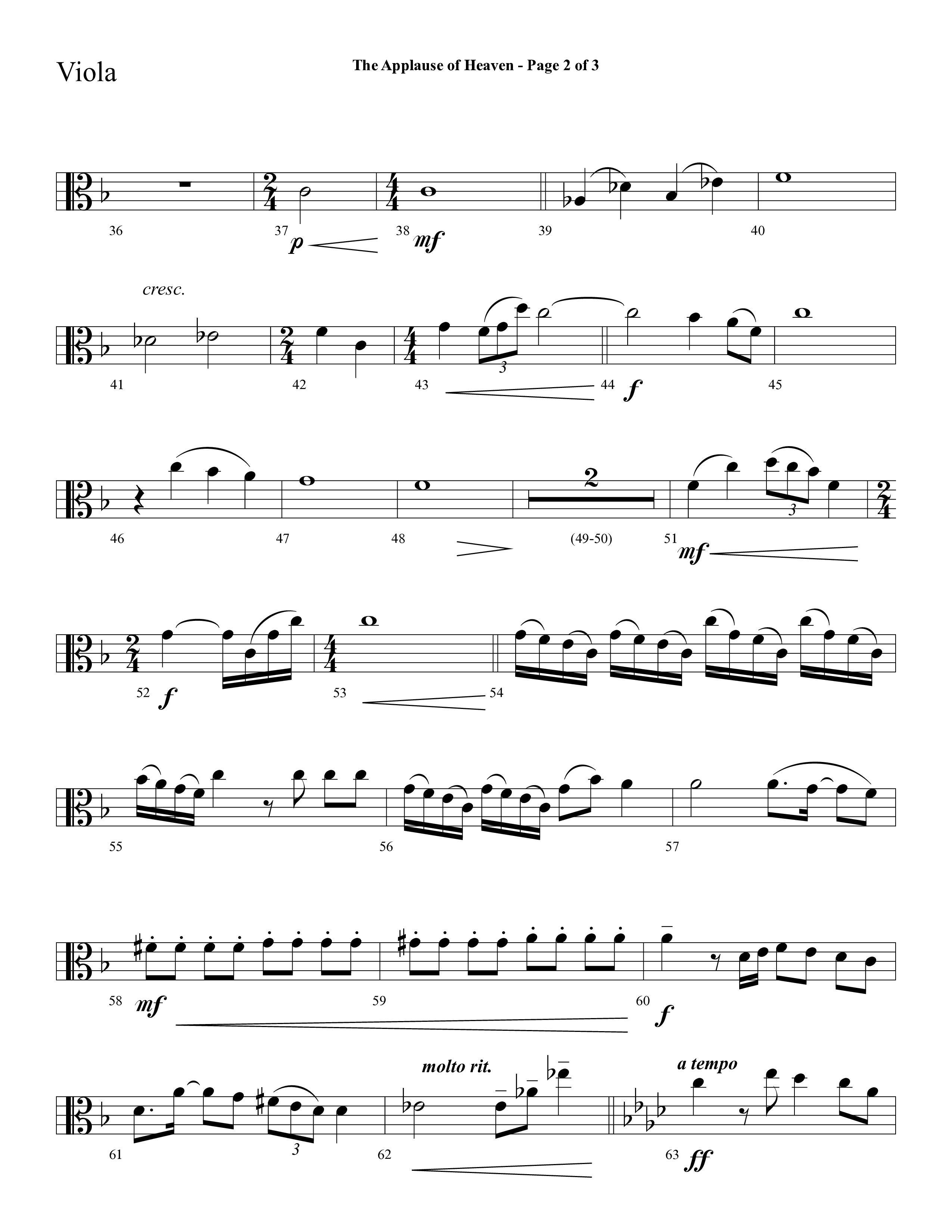 The Applause Of Heaven (Choral Anthem SATB) Viola (Lifeway Choral / Arr. Cliff Duren)