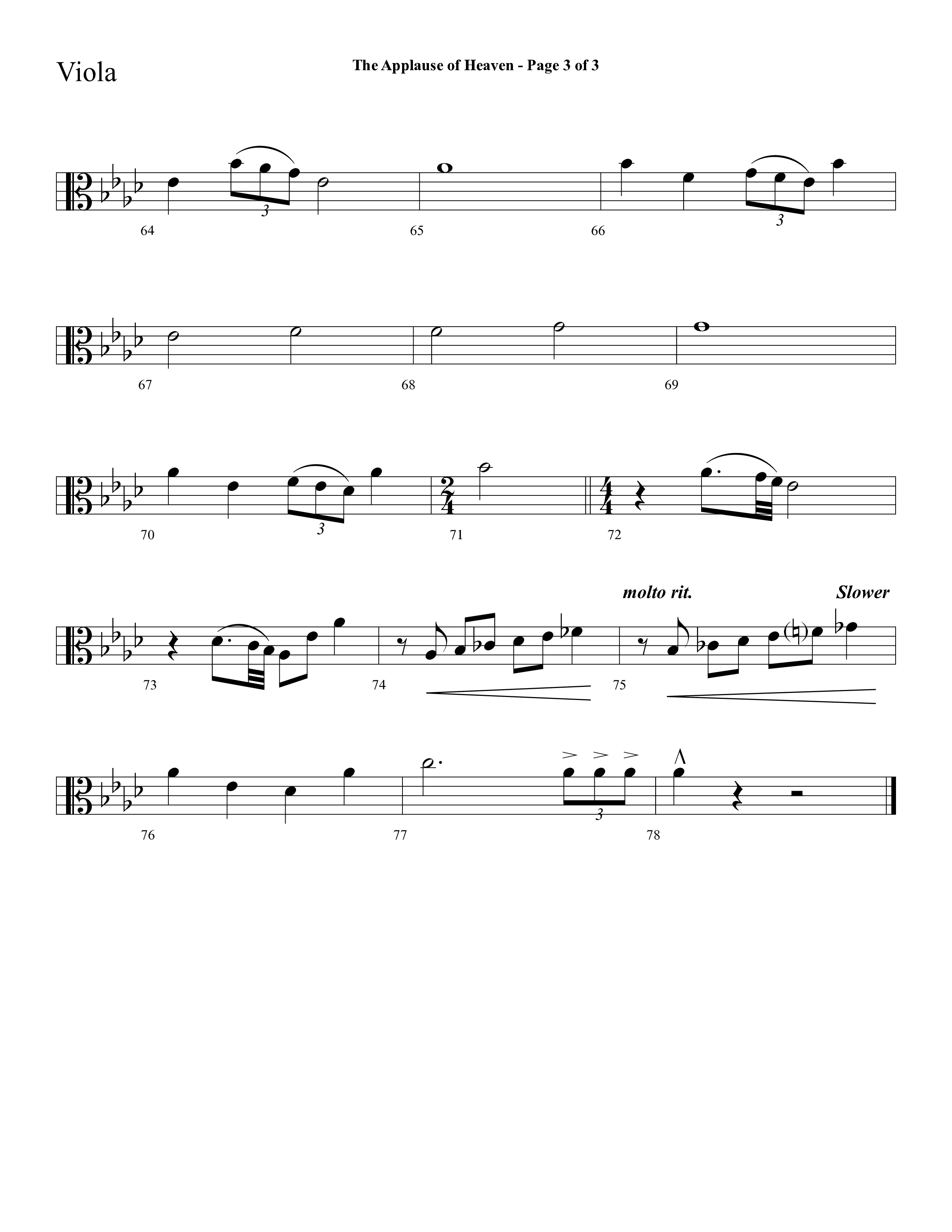 The Applause Of Heaven (Choral Anthem SATB) Viola (Lifeway Choral / Arr. Cliff Duren)