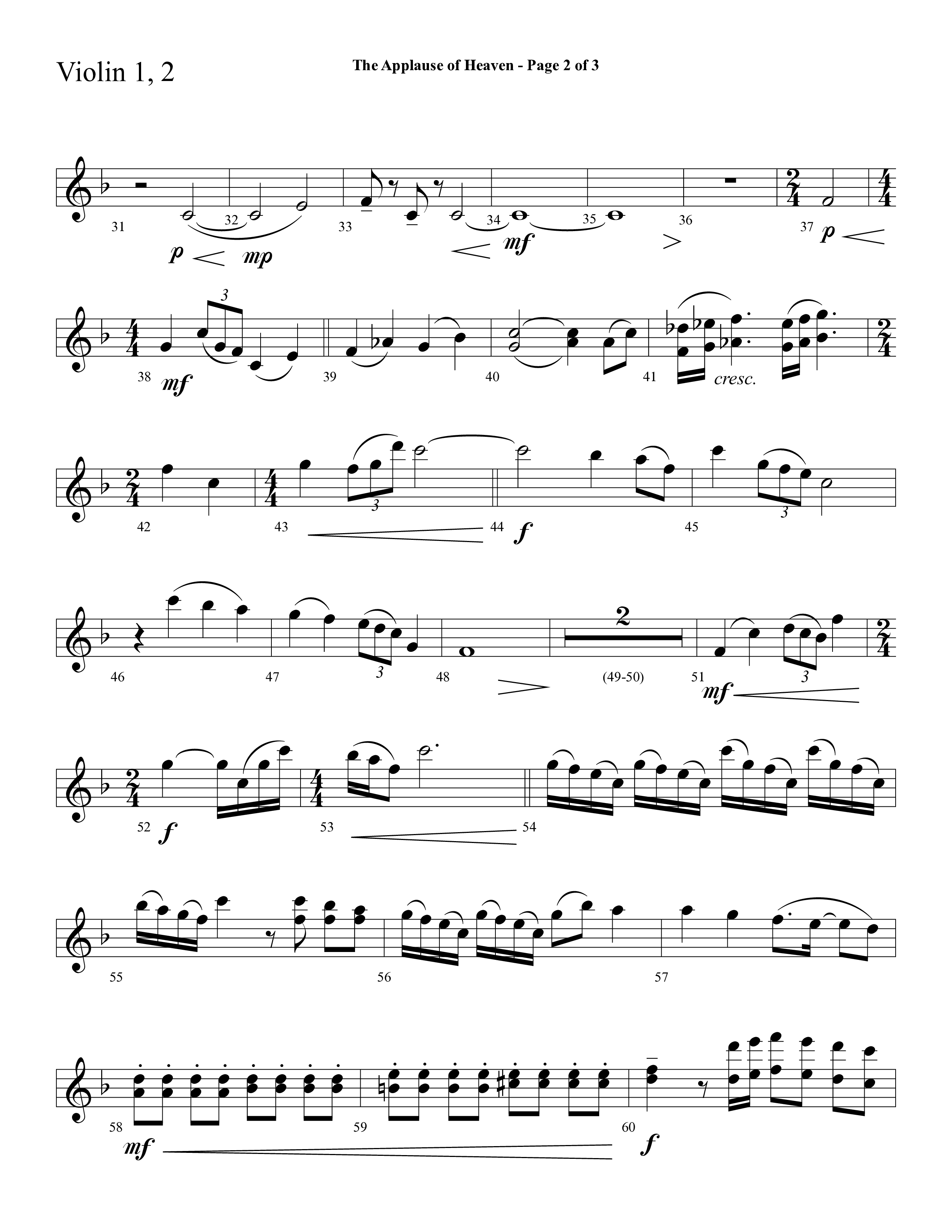 The Applause Of Heaven (Choral Anthem SATB) Violin 1/2 (Lifeway Choral / Arr. Cliff Duren)