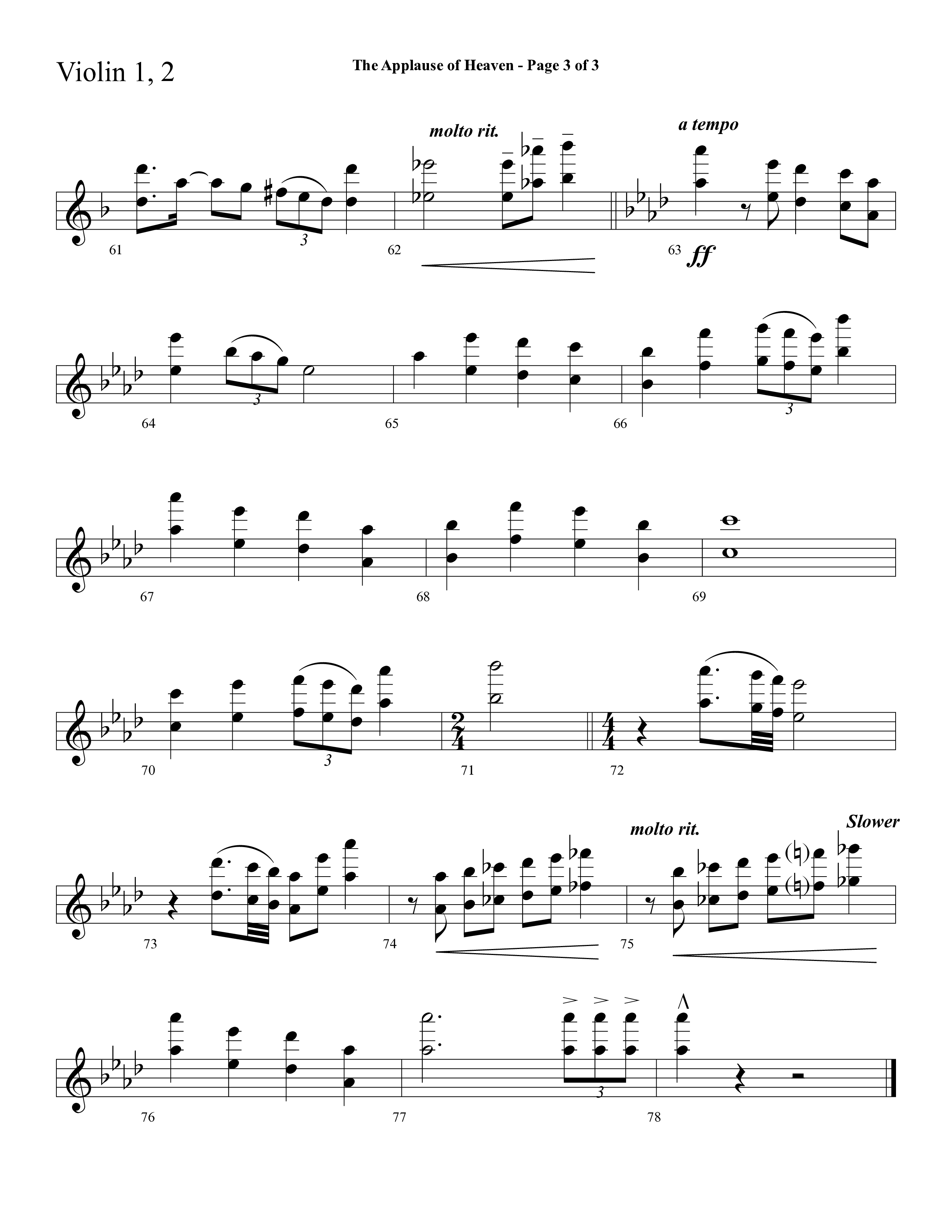 The Applause Of Heaven (Choral Anthem SATB) Violin 1/2 (Lifeway Choral / Arr. Cliff Duren)