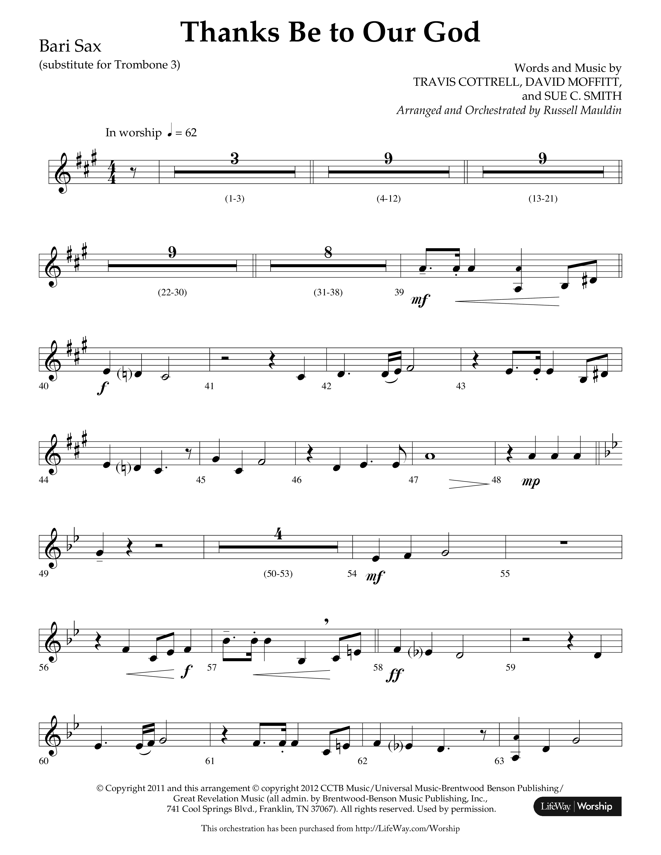 Thanks Be To Our God (Choral Anthem SATB) Bari Sax (Lifeway Choral / Arr. Russell Mauldin)