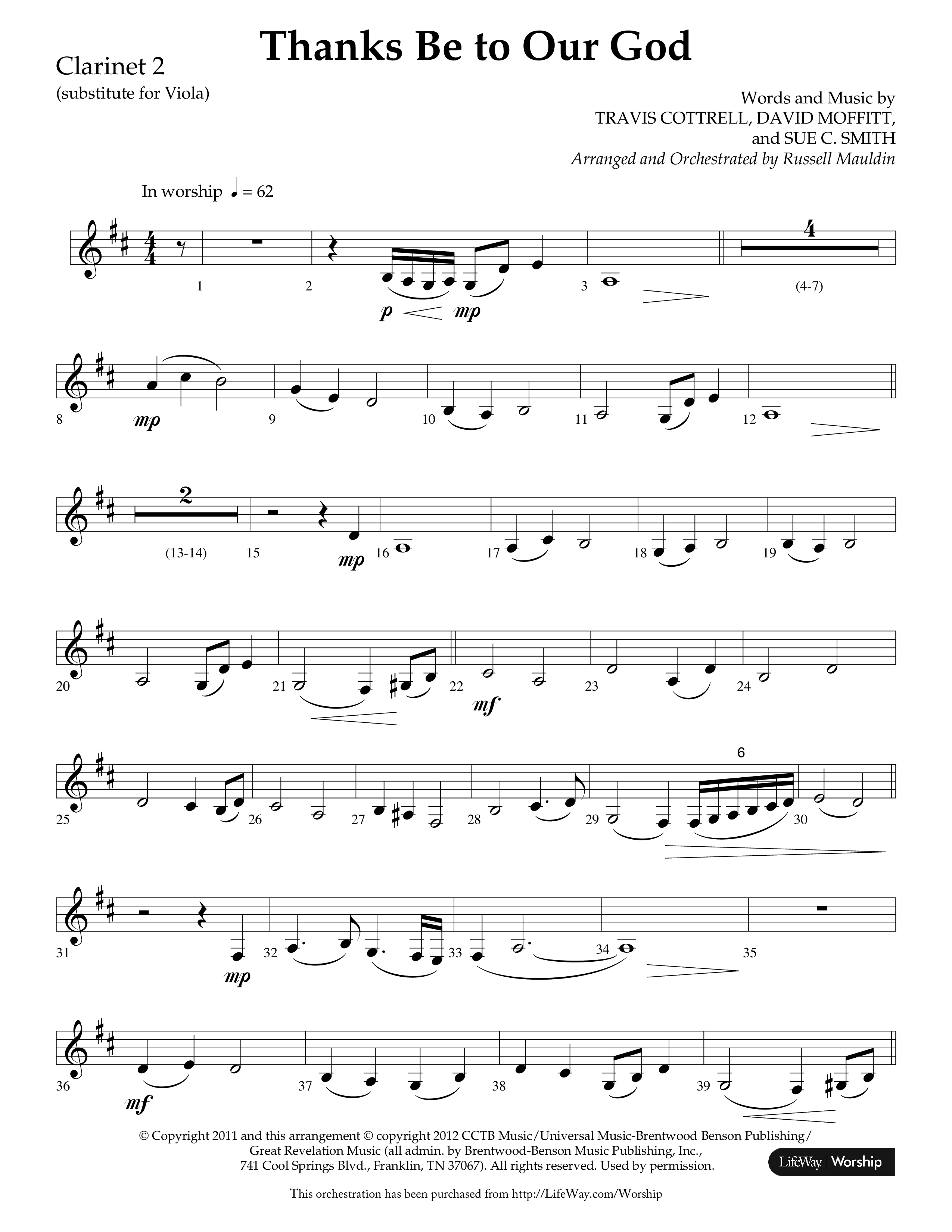 Thanks Be To Our God (Choral Anthem SATB) Clarinet 1/2 (Lifeway Choral / Arr. Russell Mauldin)
