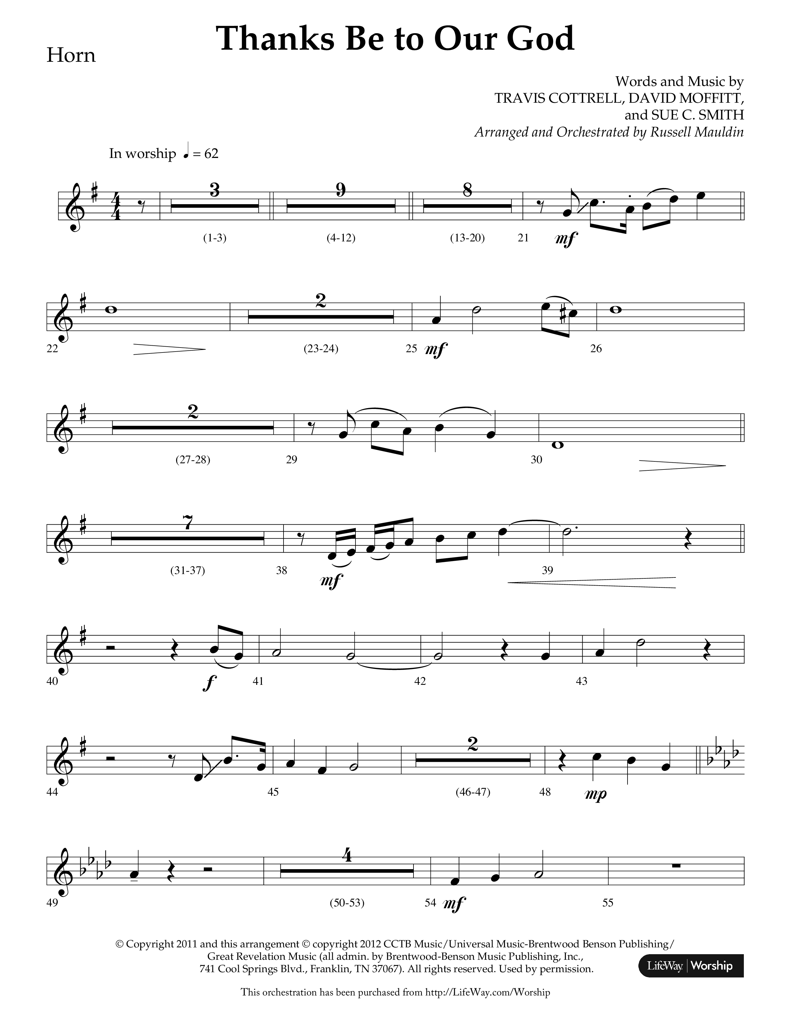 Thanks Be To Our God (Choral Anthem SATB) French Horn (Lifeway Choral / Arr. Russell Mauldin)