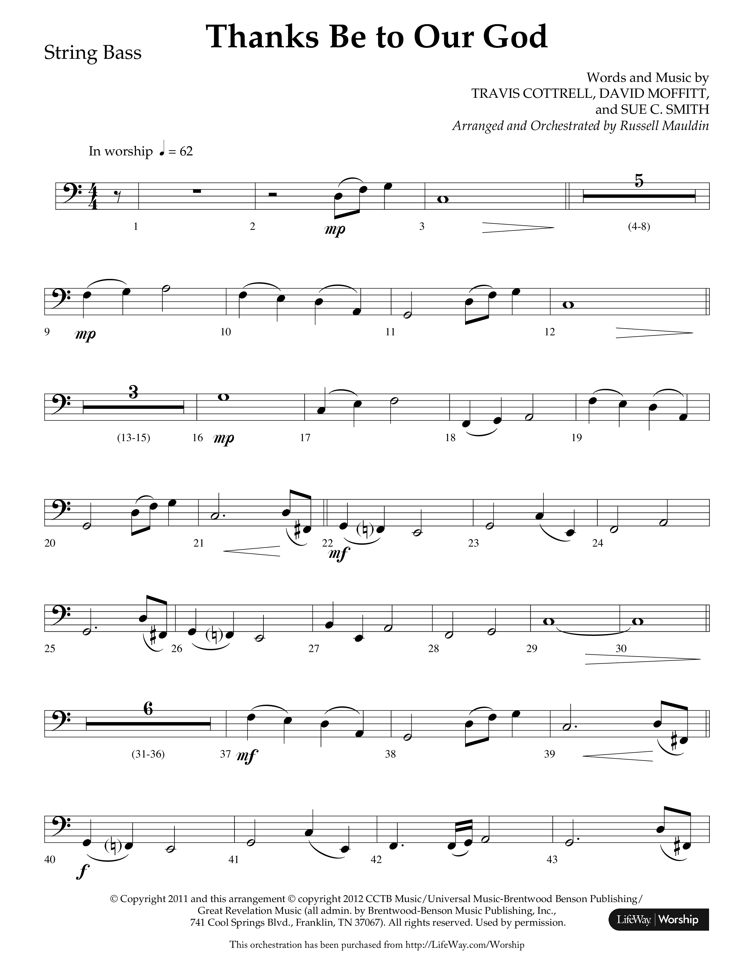 Thanks Be To Our God (Choral Anthem SATB) String Bass (Lifeway Choral / Arr. Russell Mauldin)