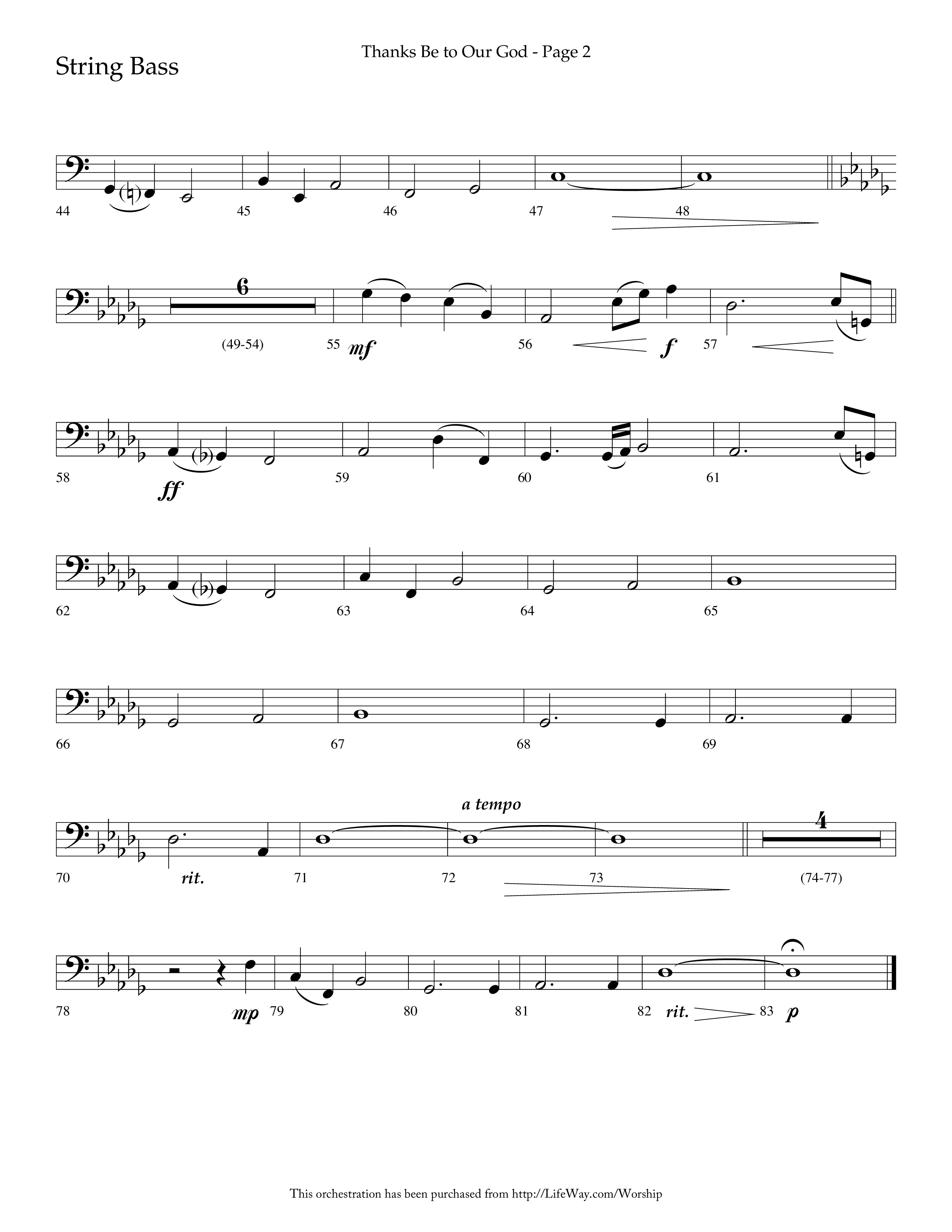 Thanks Be To Our God (Choral Anthem SATB) String Bass (Lifeway Choral / Arr. Russell Mauldin)