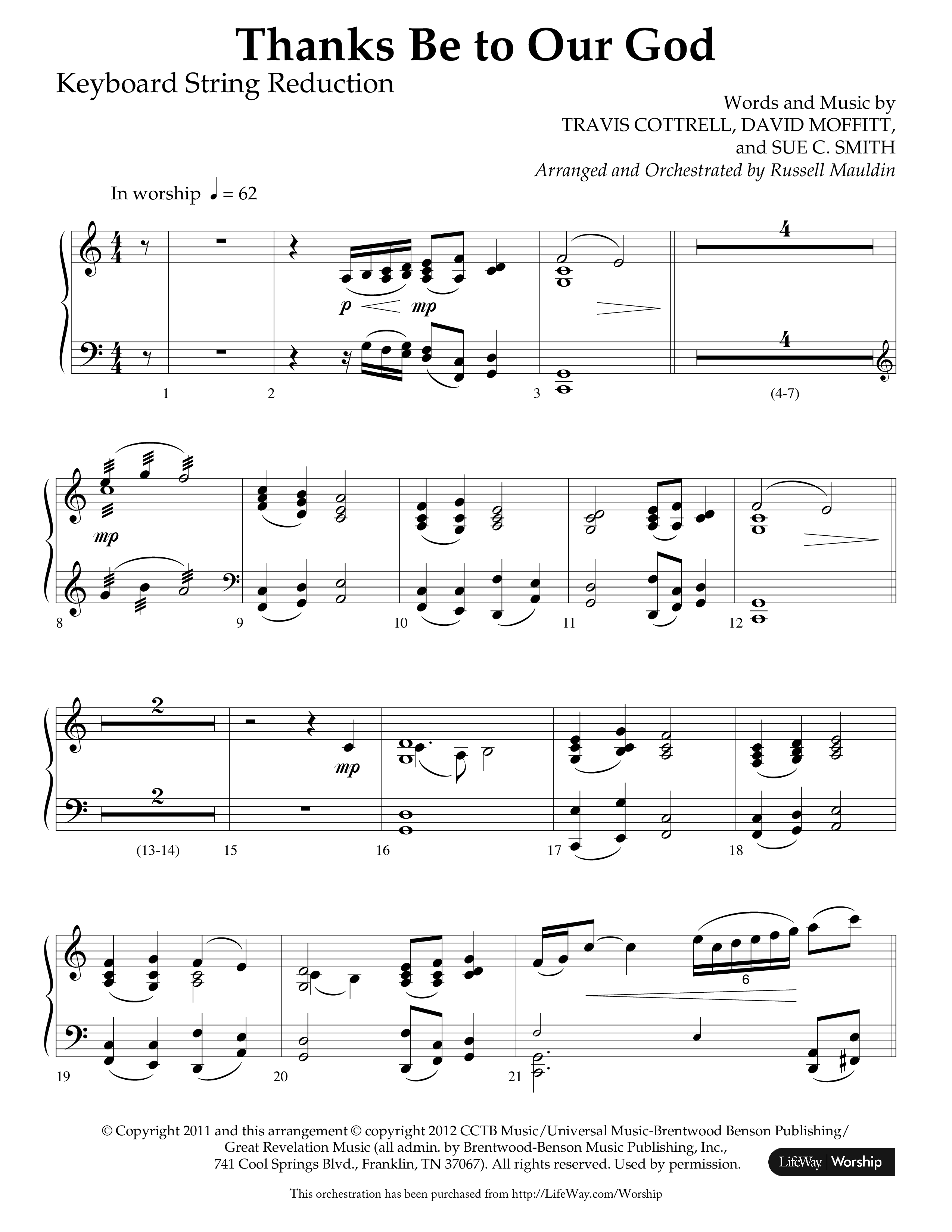 Thanks Be To Our God (Choral Anthem SATB) String Reduction (Lifeway Choral / Arr. Russell Mauldin)