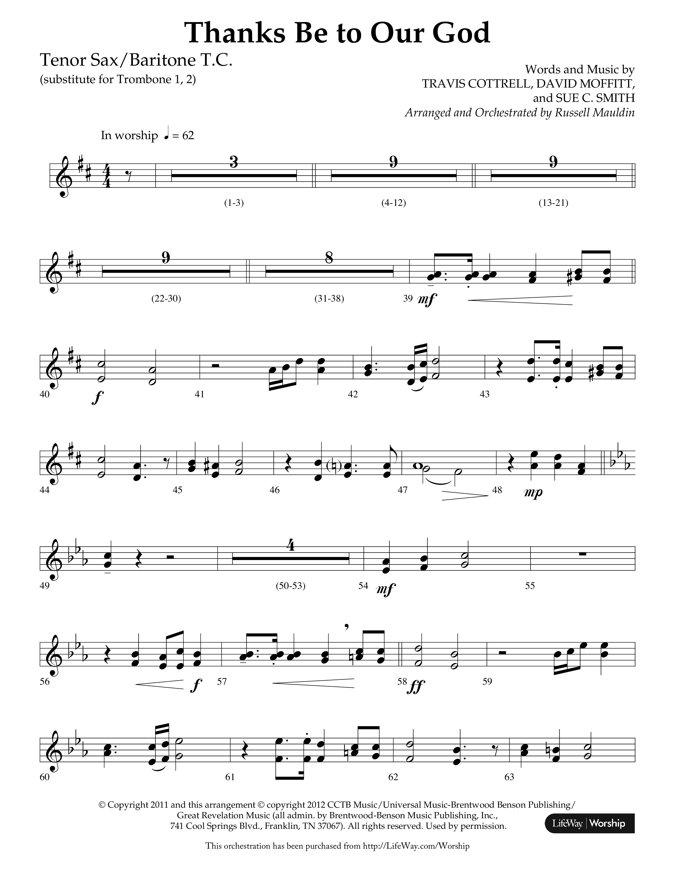 Thanks Be To Our God (Choral Anthem SATB) Tenor Sax/Baritone T.C. (Lifeway Choral / Arr. Russell Mauldin)