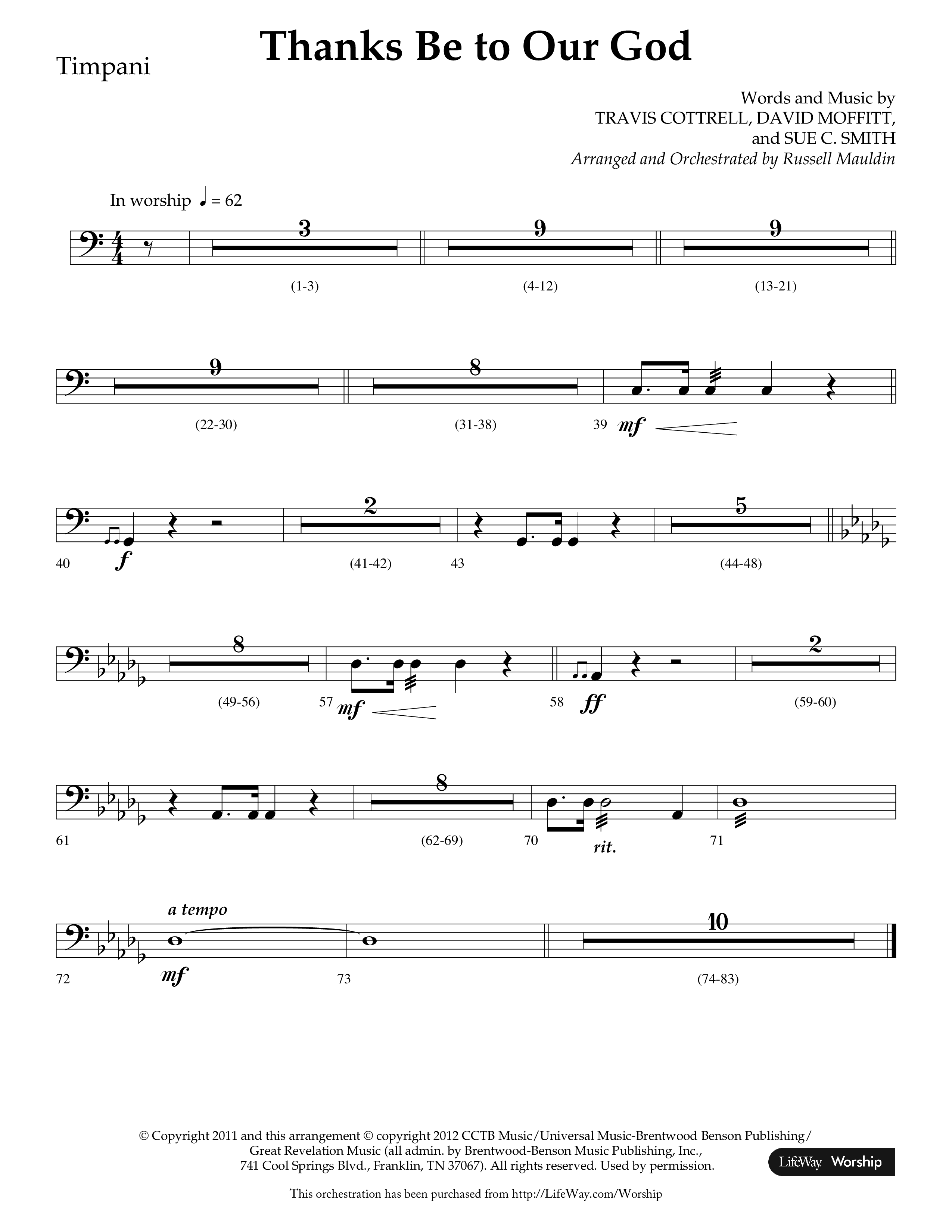 Thanks Be To Our God (Choral Anthem SATB) Timpani (Lifeway Choral / Arr. Russell Mauldin)