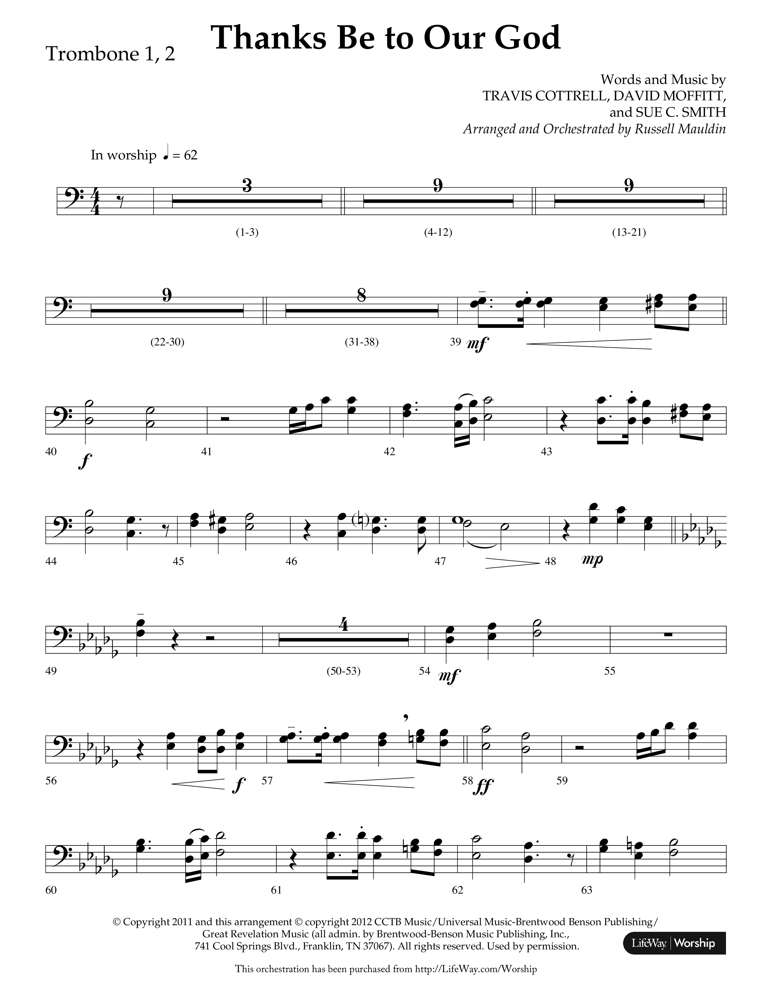 Thanks Be To Our God (Choral Anthem SATB) Trombone 1/2 (Lifeway Choral / Arr. Russell Mauldin)