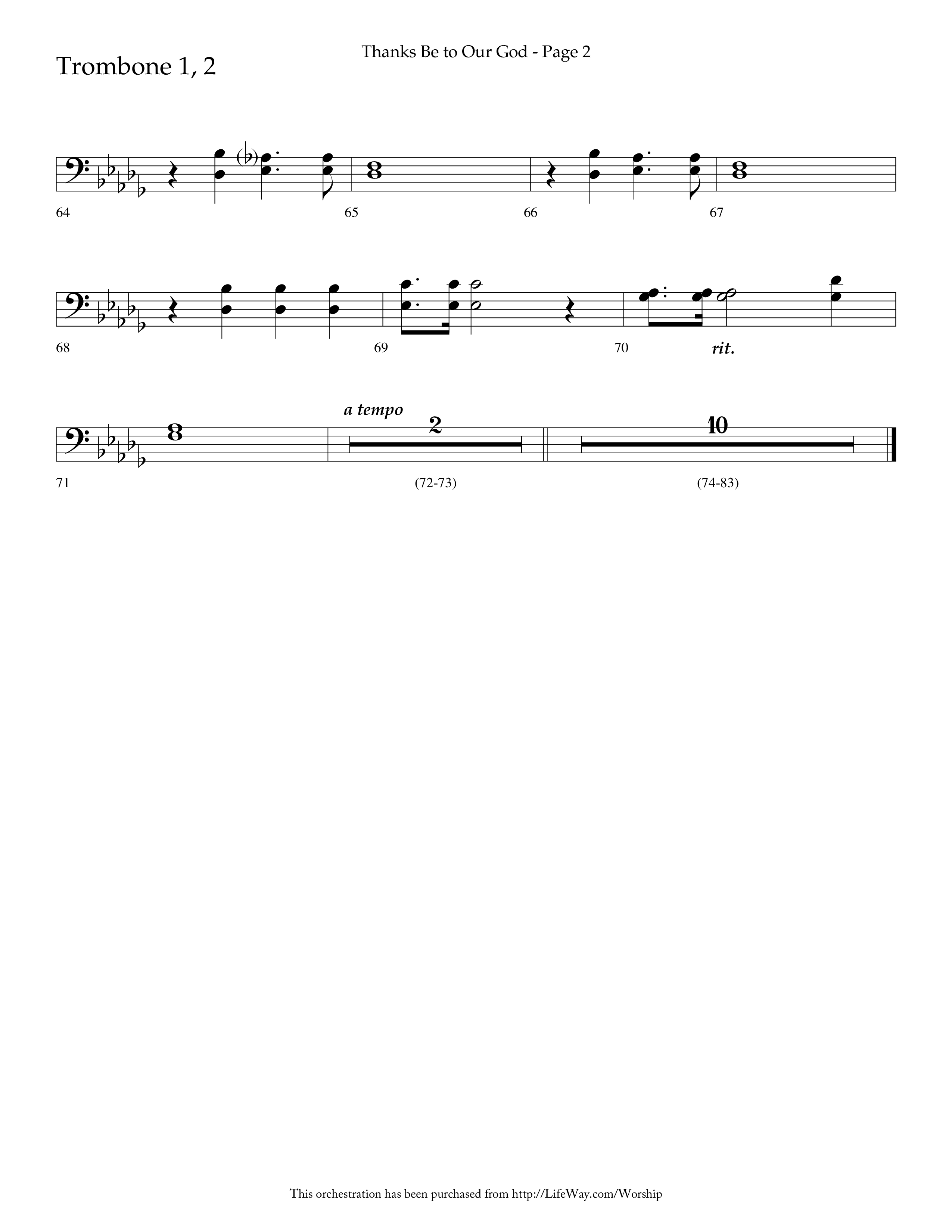 Thanks Be To Our God (Choral Anthem SATB) Trombone 1/2 (Lifeway Choral / Arr. Russell Mauldin)
