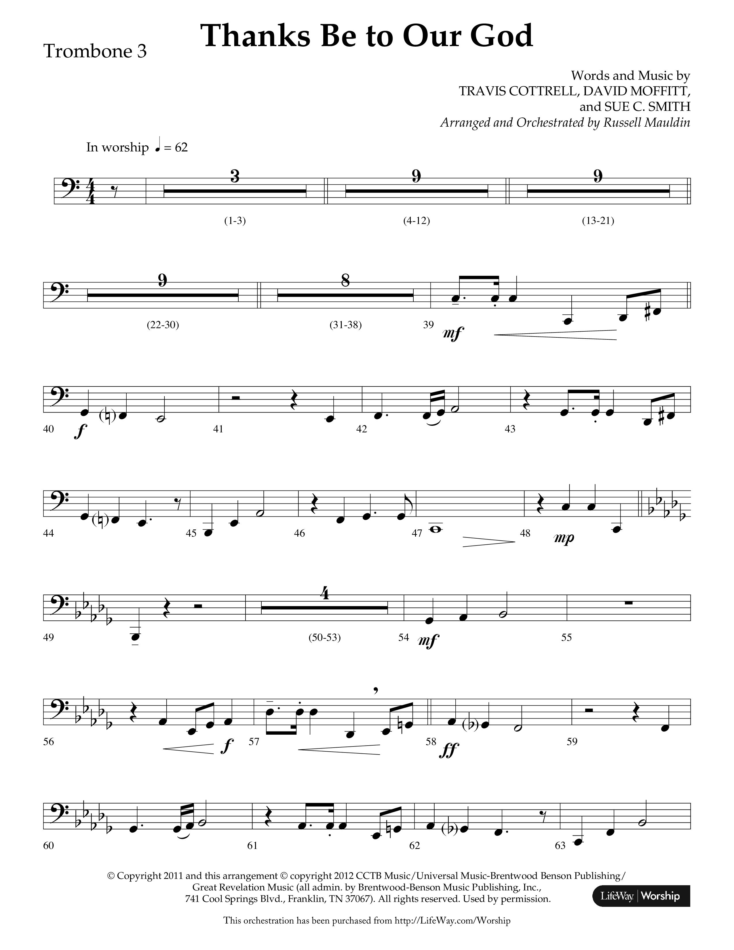 Thanks Be To Our God (Choral Anthem SATB) Trombone 3 (Lifeway Choral / Arr. Russell Mauldin)