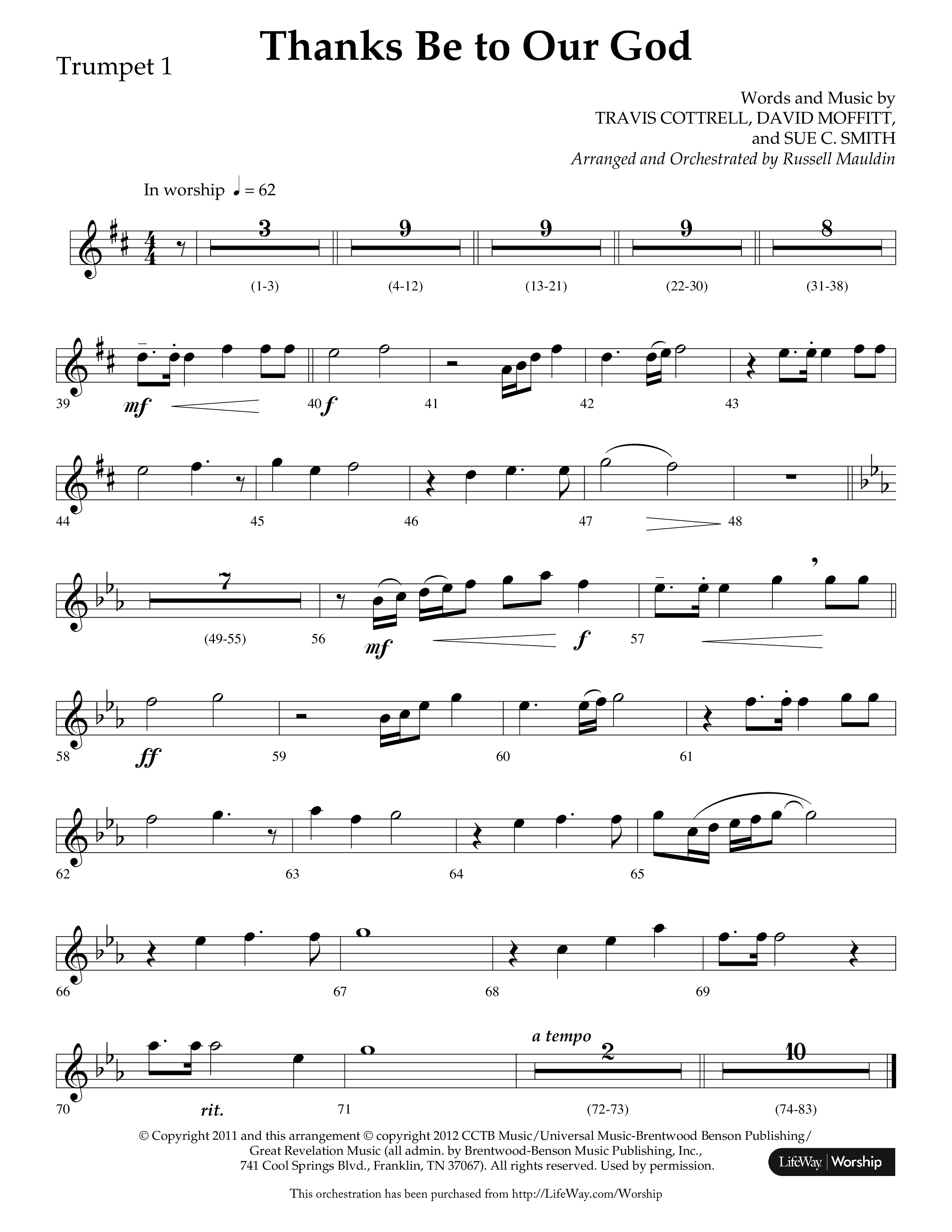 Thanks Be To Our God (Choral Anthem SATB) Trumpet 1 (Lifeway Choral / Arr. Russell Mauldin)