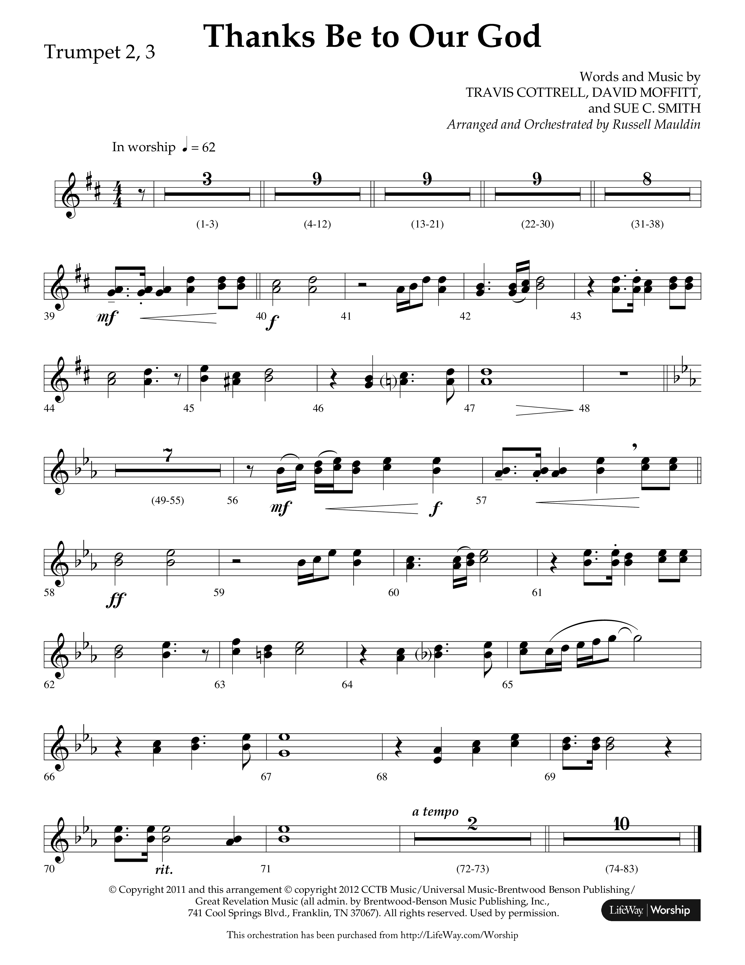 Thanks Be To Our God (Choral Anthem SATB) Trumpet 2/3 (Lifeway Choral / Arr. Russell Mauldin)