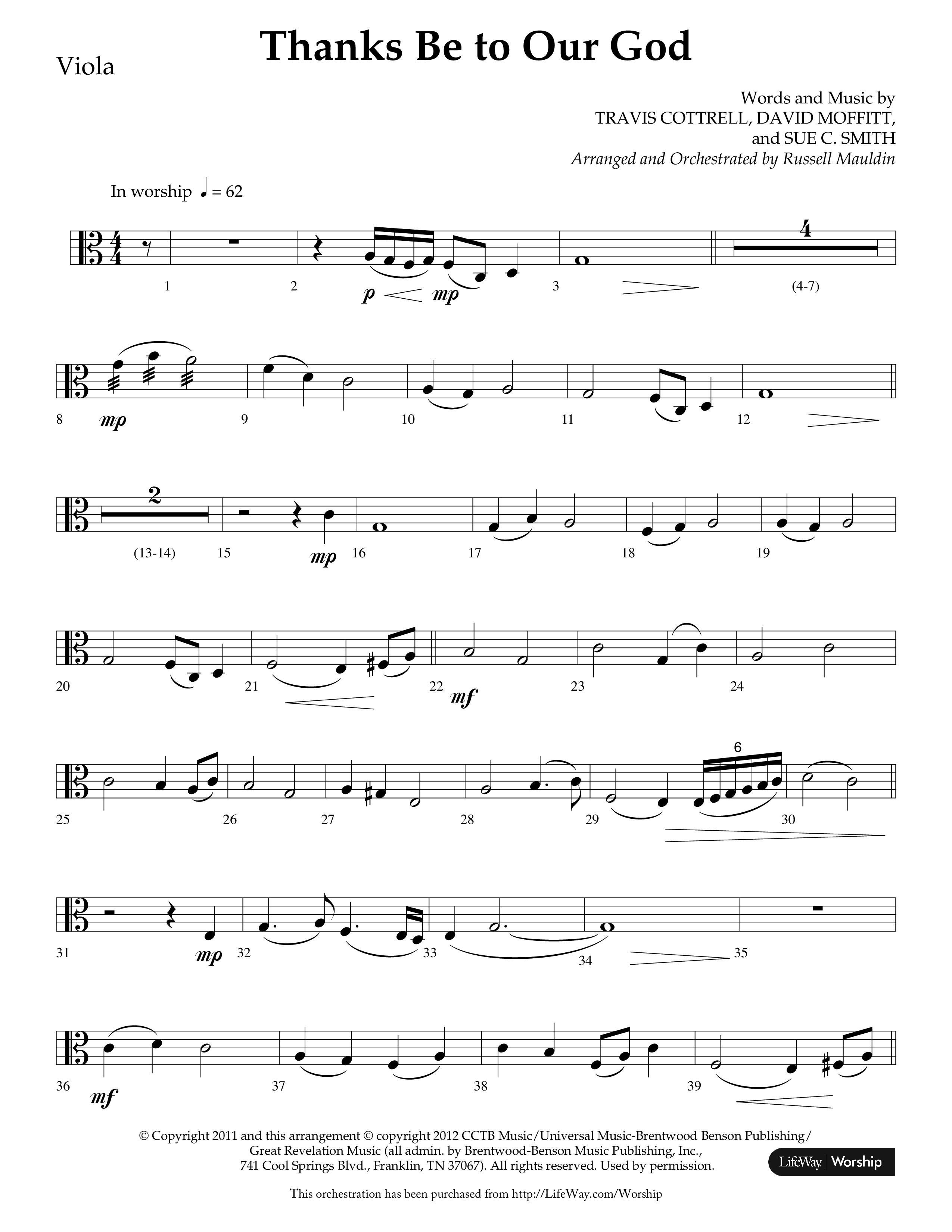 Thanks Be To Our God (Choral Anthem SATB) Viola (Lifeway Choral / Arr. Russell Mauldin)