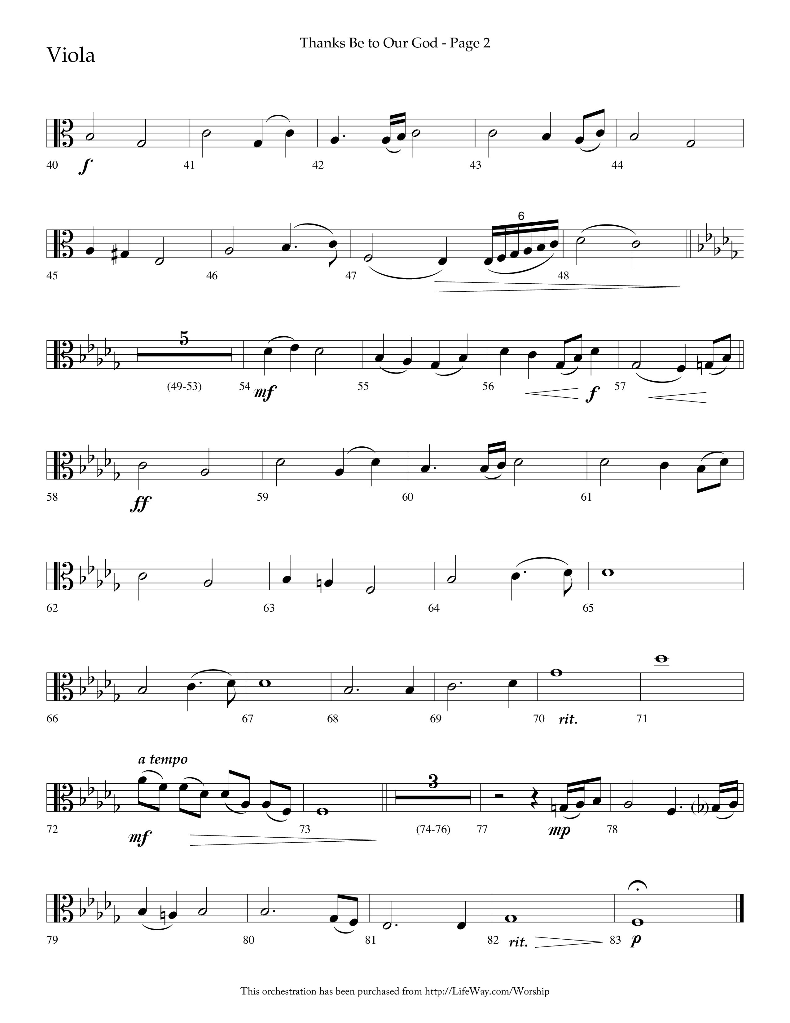 Thanks Be To Our God (Choral Anthem SATB) Viola (Lifeway Choral / Arr. Russell Mauldin)