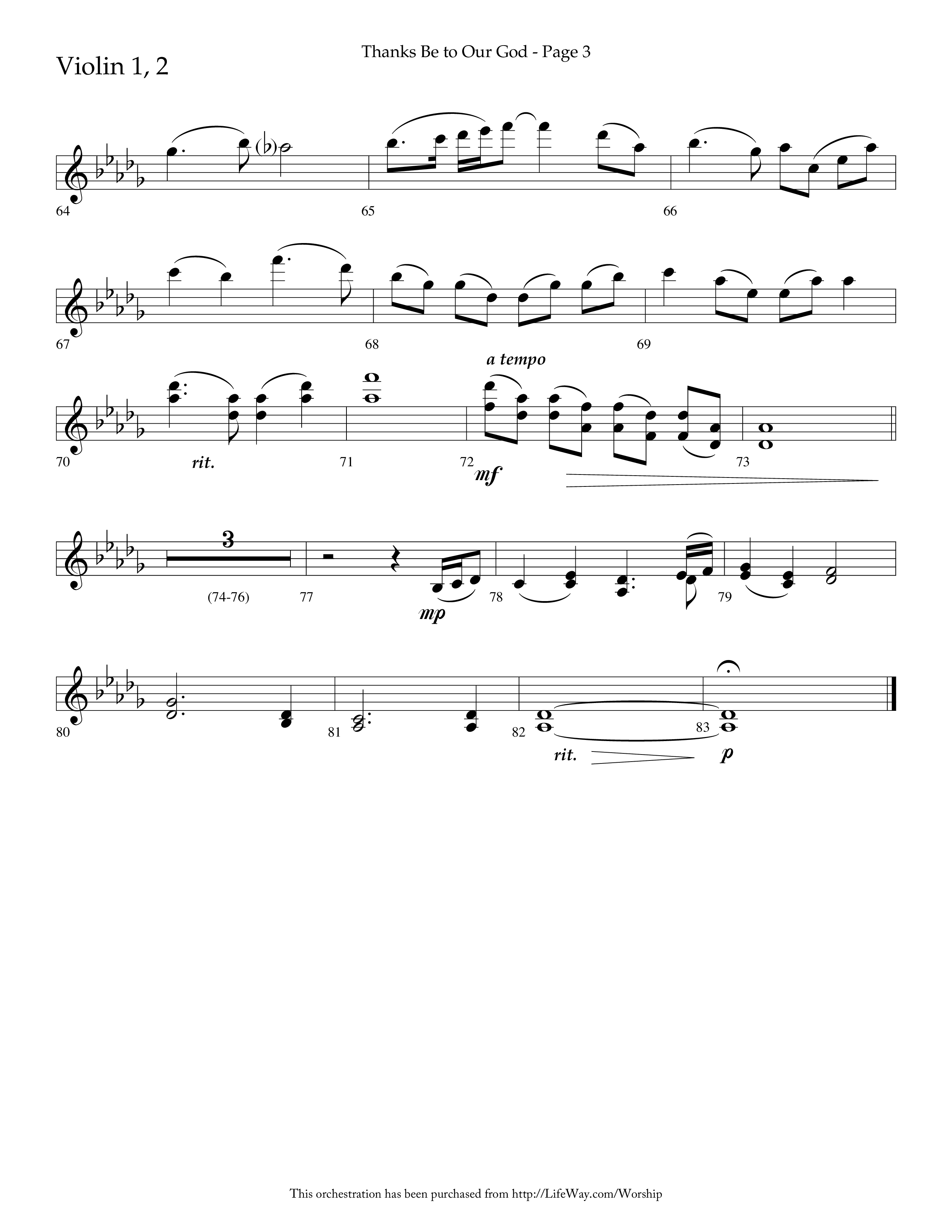 Thanks Be To Our God (Choral Anthem SATB) Violin 1/2 (Lifeway Choral / Arr. Russell Mauldin)
