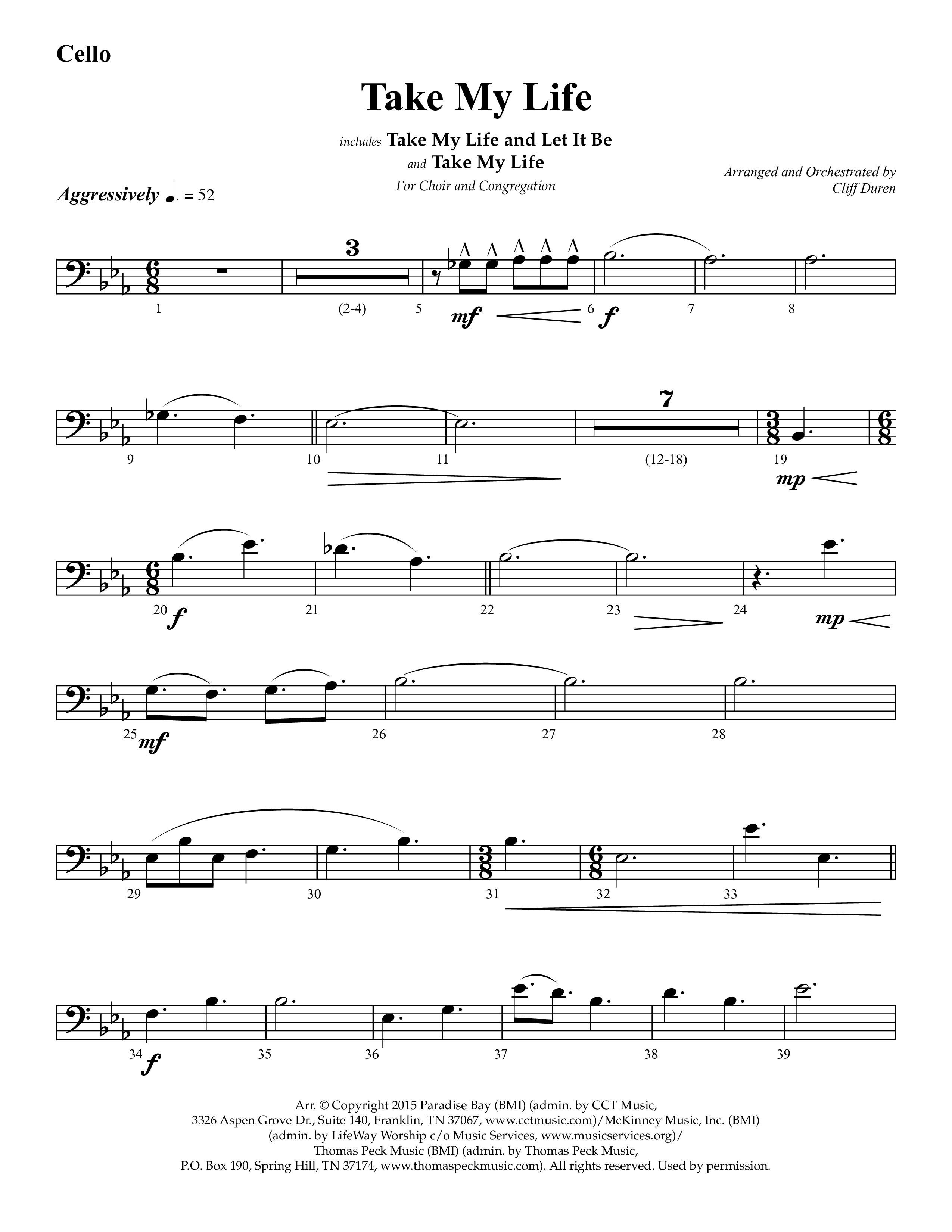 Take My Life (with Take My Life And Let It Be, Take My Life) (Choral Anthem SATB) Cello (Lifeway Choral / Arr. Cliff Duren)