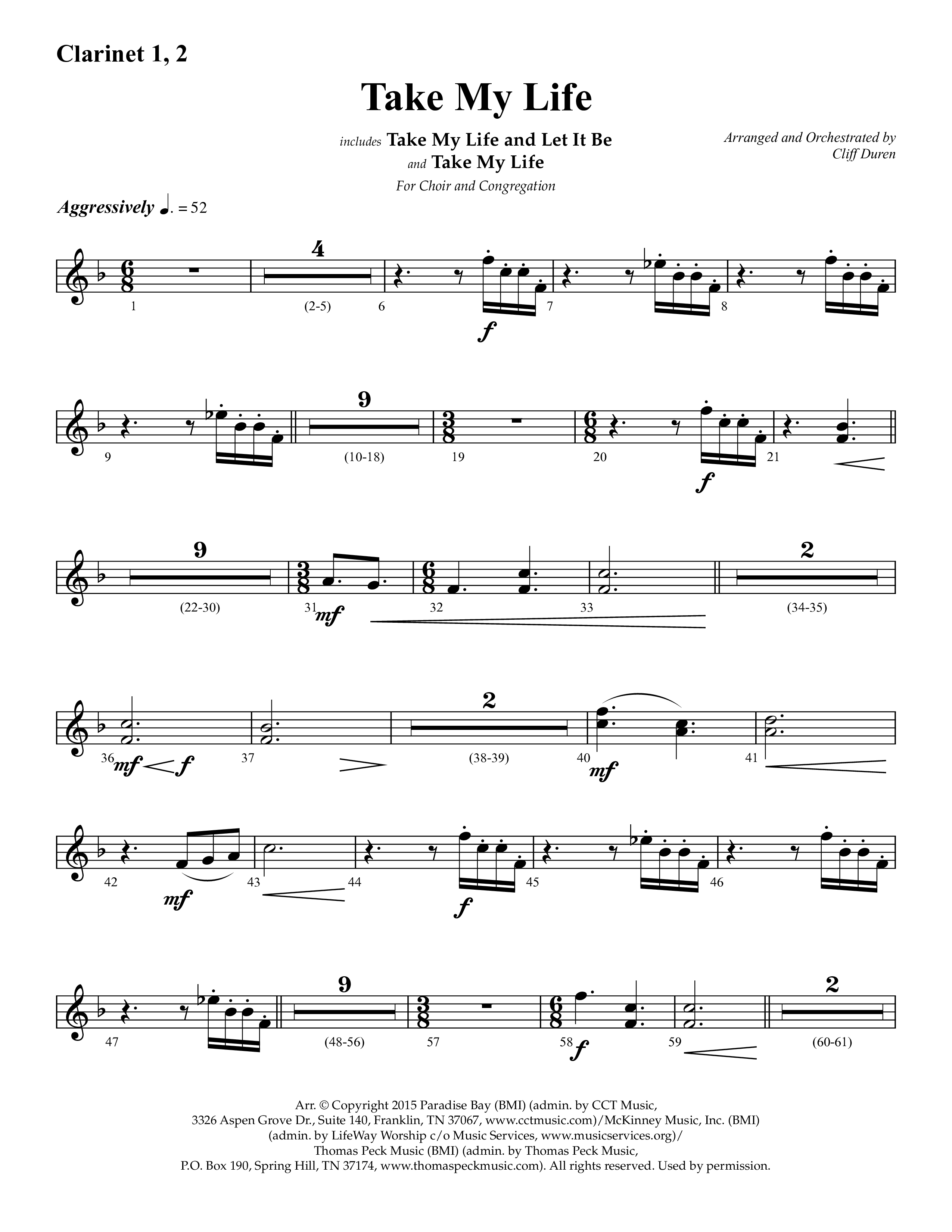 Take My Life (with Take My Life And Let It Be, Take My Life) (Choral Anthem SATB) Clarinet 1/2 (Lifeway Choral / Arr. Cliff Duren)