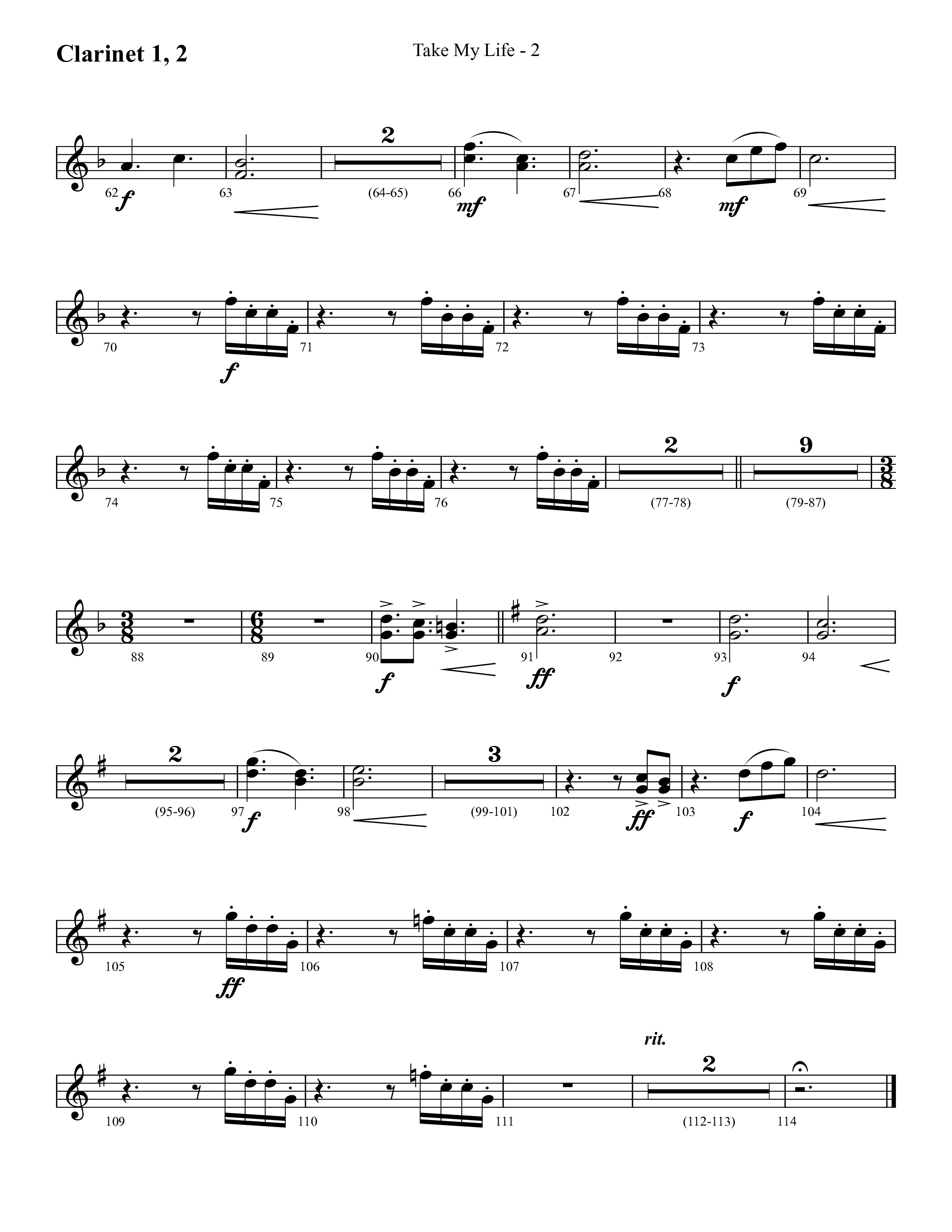 Take My Life (with Take My Life And Let It Be, Take My Life) (Choral Anthem SATB) Clarinet 1/2 (Lifeway Choral / Arr. Cliff Duren)