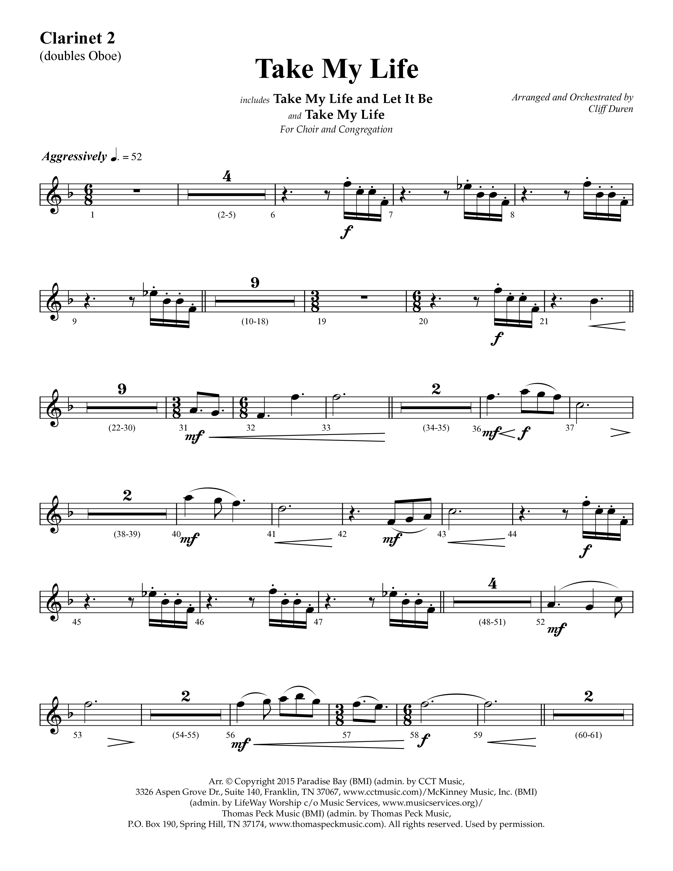 Take My Life (with Take My Life And Let It Be, Take My Life) (Choral Anthem SATB) Clarinet 1/2 (Lifeway Choral / Arr. Cliff Duren)