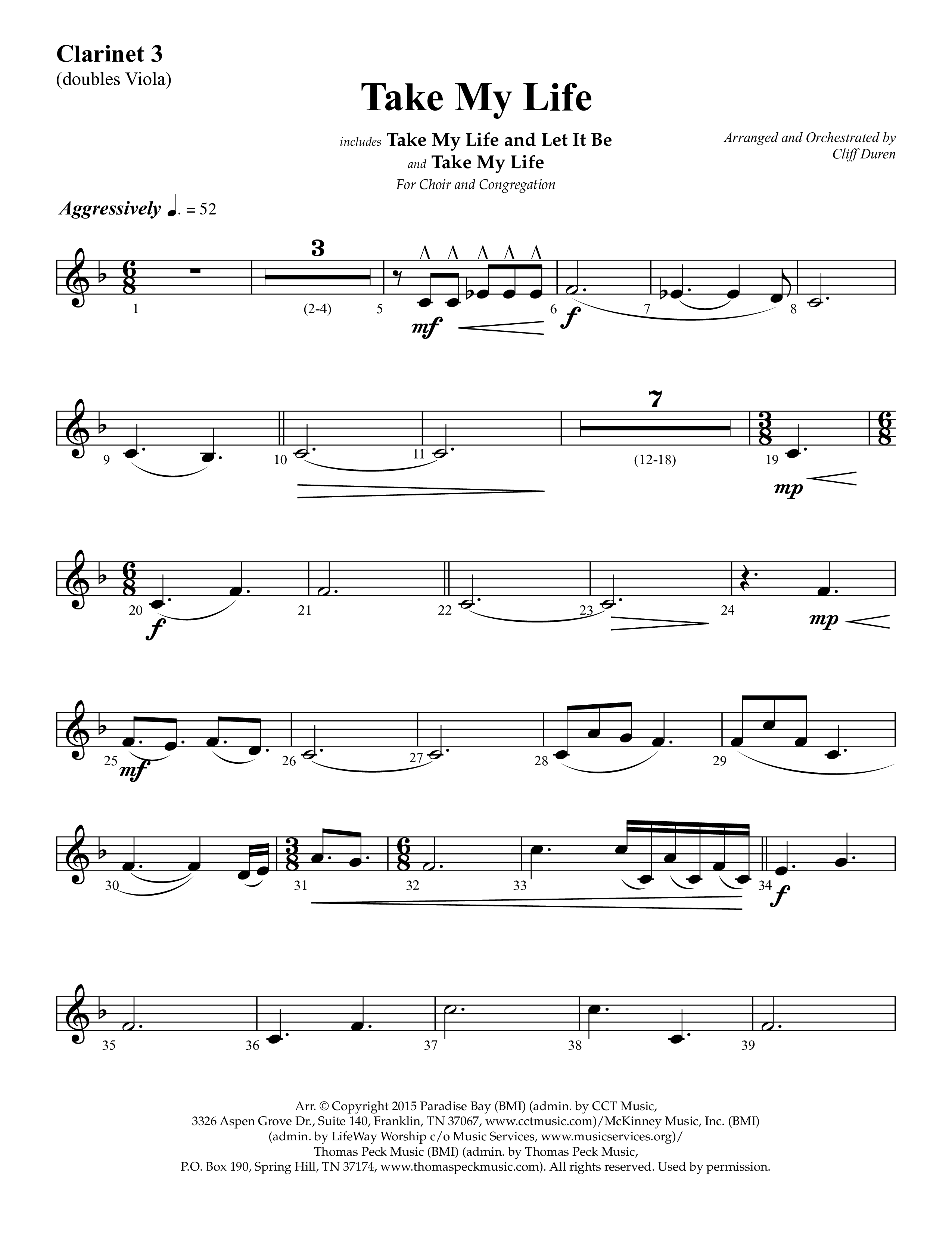 Take My Life (with Take My Life And Let It Be, Take My Life) (Choral Anthem SATB) Clarinet 3 (Lifeway Choral / Arr. Cliff Duren)