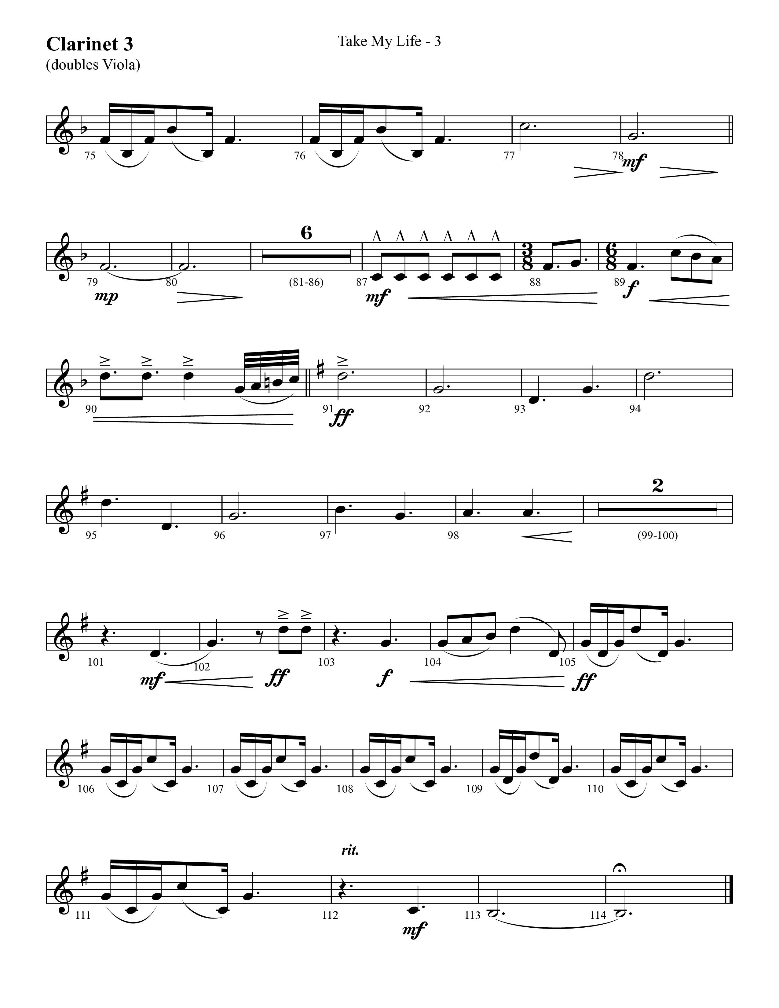 Take My Life (with Take My Life And Let It Be, Take My Life) (Choral Anthem SATB) Clarinet 3 (Lifeway Choral / Arr. Cliff Duren)