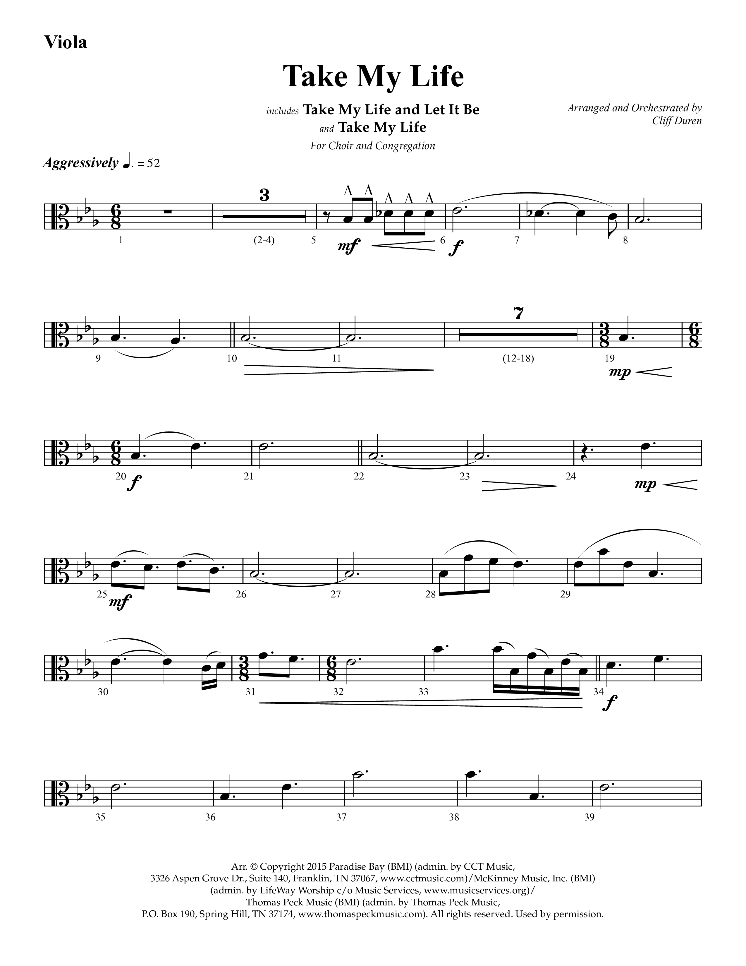 Take My Life (with Take My Life And Let It Be, Take My Life) (Choral Anthem SATB) Viola (Lifeway Choral / Arr. Cliff Duren)