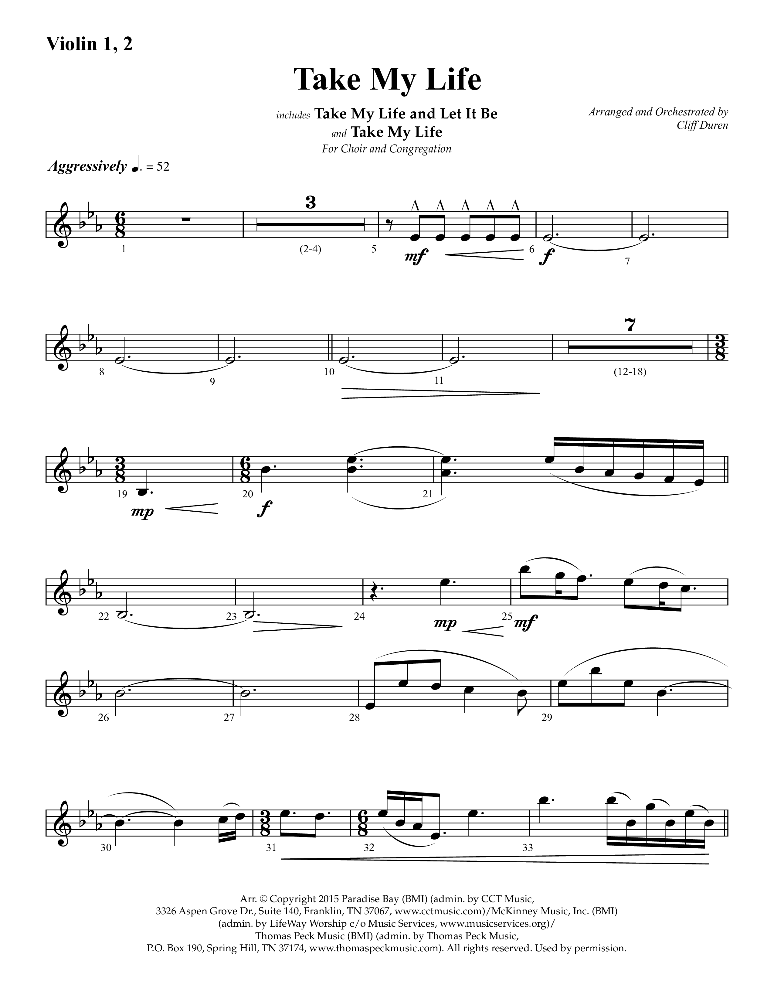 Take My Life (with Take My Life And Let It Be, Take My Life) (Choral Anthem SATB) Violin 1/2 (Lifeway Choral / Arr. Cliff Duren)