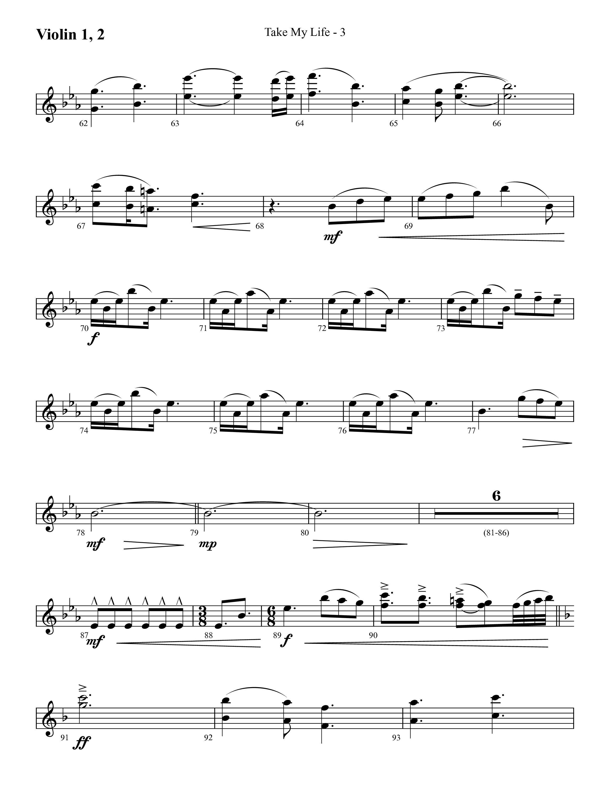 Take My Life (with Take My Life And Let It Be, Take My Life) (Choral Anthem SATB) Violin 1/2 (Lifeway Choral / Arr. Cliff Duren)