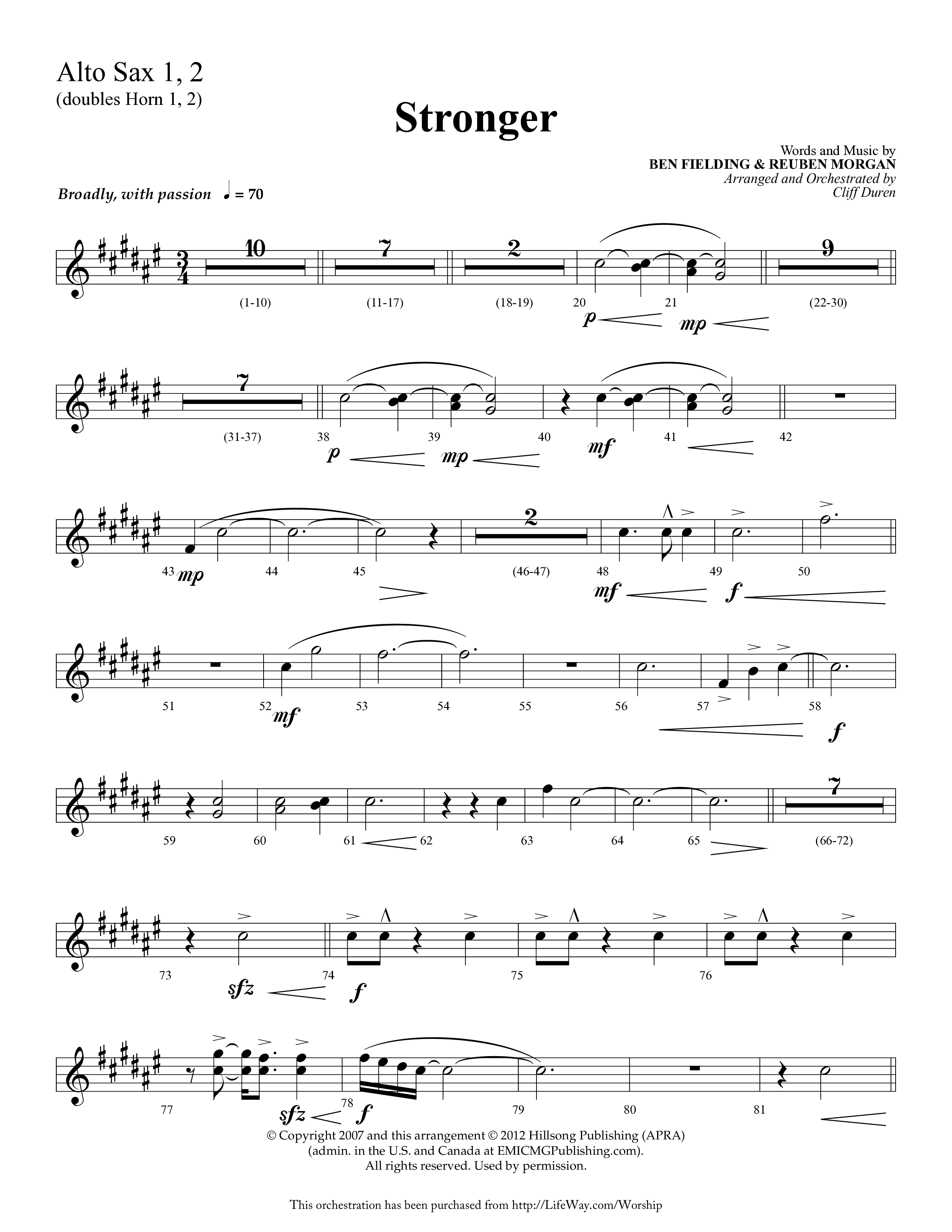 Stronger (Choral Anthem SATB) Alto Sax 1/2 (Lifeway Choral / Arr. Cliff Duren)