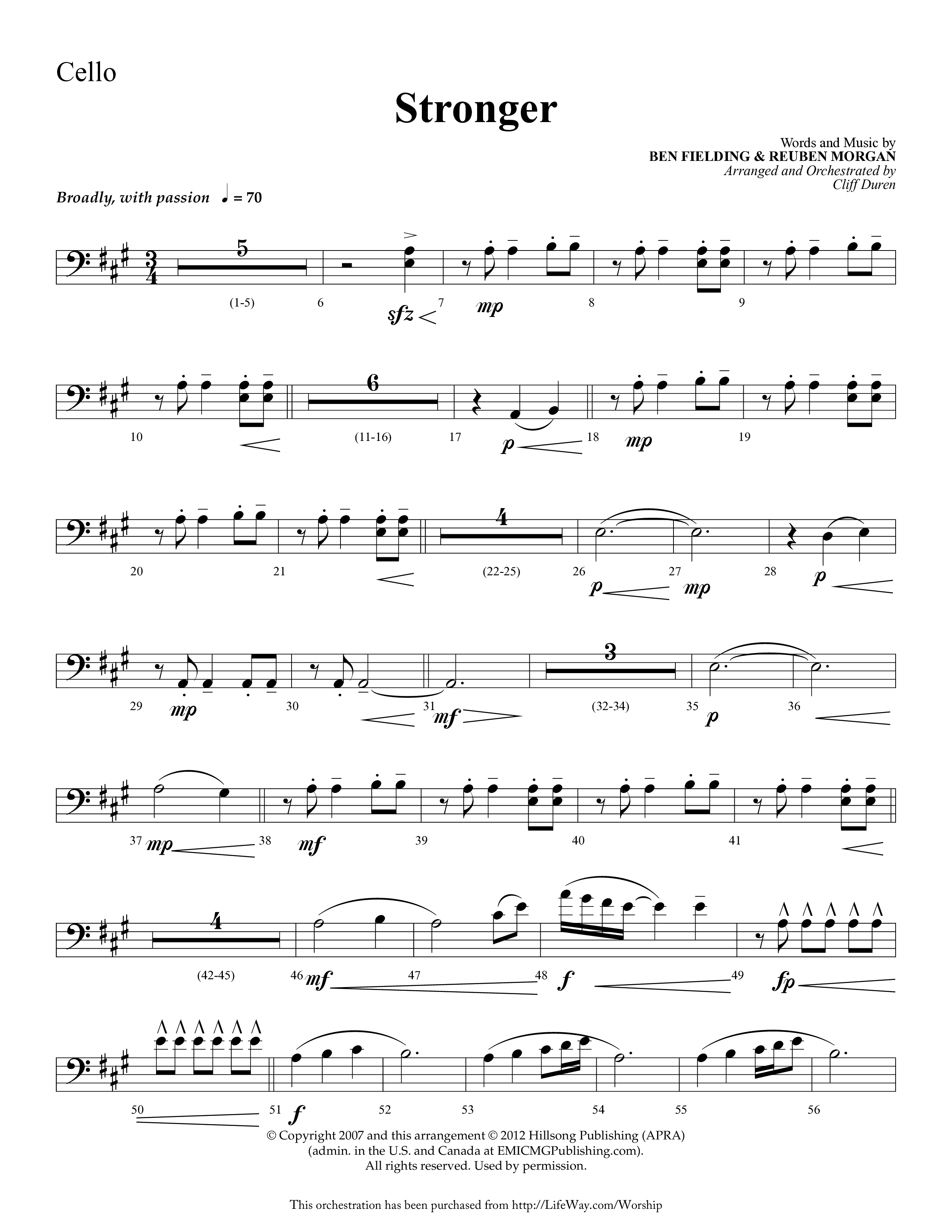 Stronger (Choral Anthem SATB) Cello (Lifeway Choral / Arr. Cliff Duren)