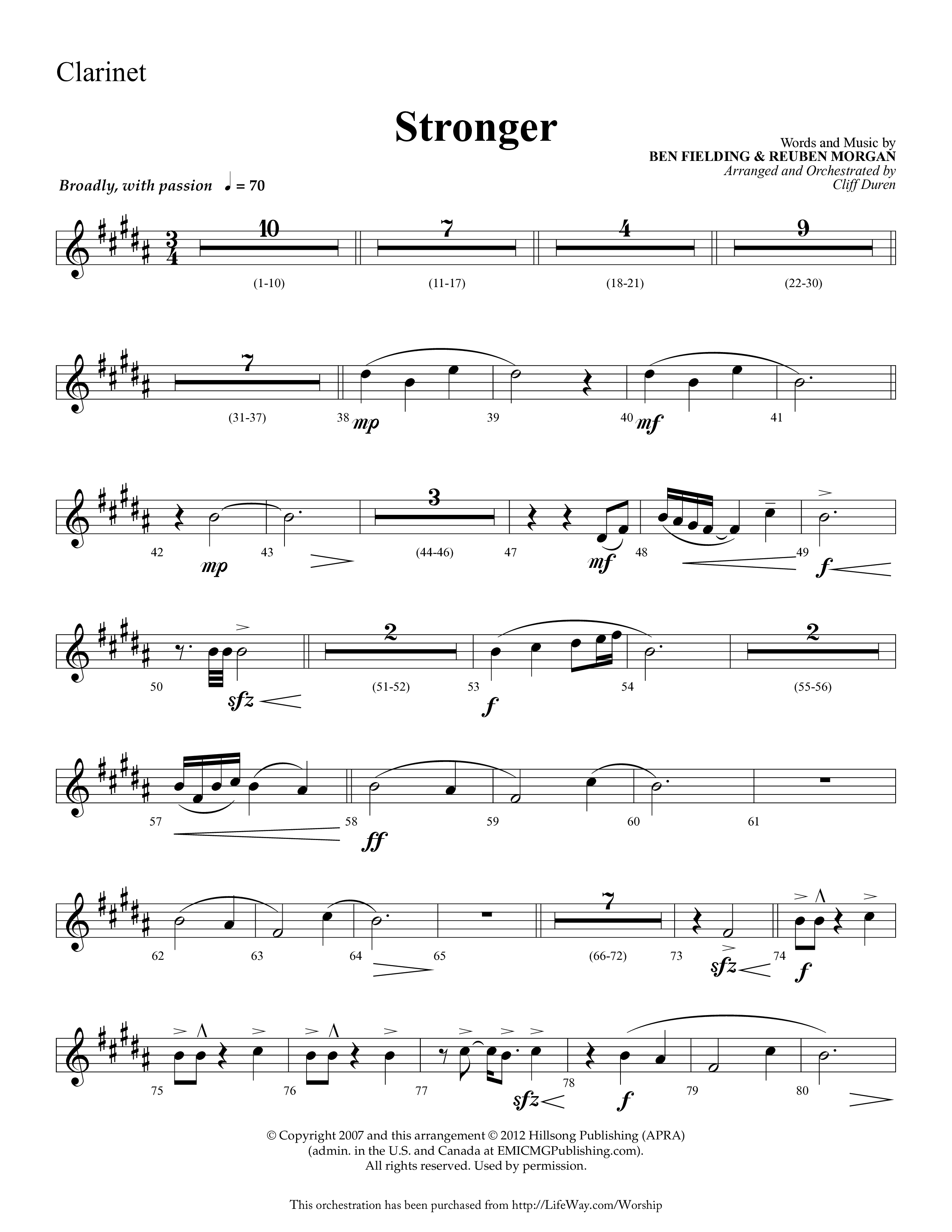 Stronger (Choral Anthem SATB) Clarinet 1/2 (Lifeway Choral / Arr. Cliff Duren)
