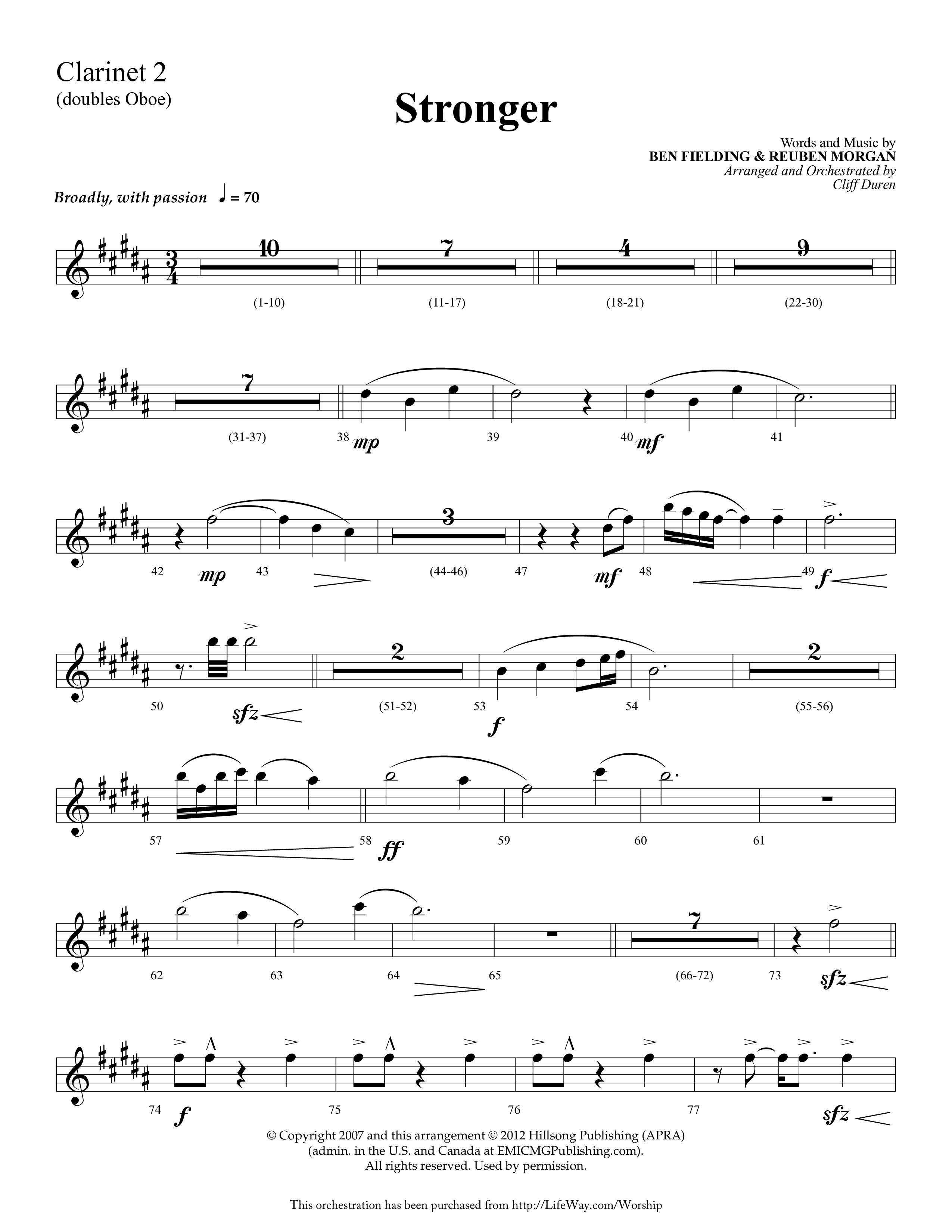 Stronger (Choral Anthem SATB) Clarinet 1/2 (Lifeway Choral / Arr. Cliff Duren)