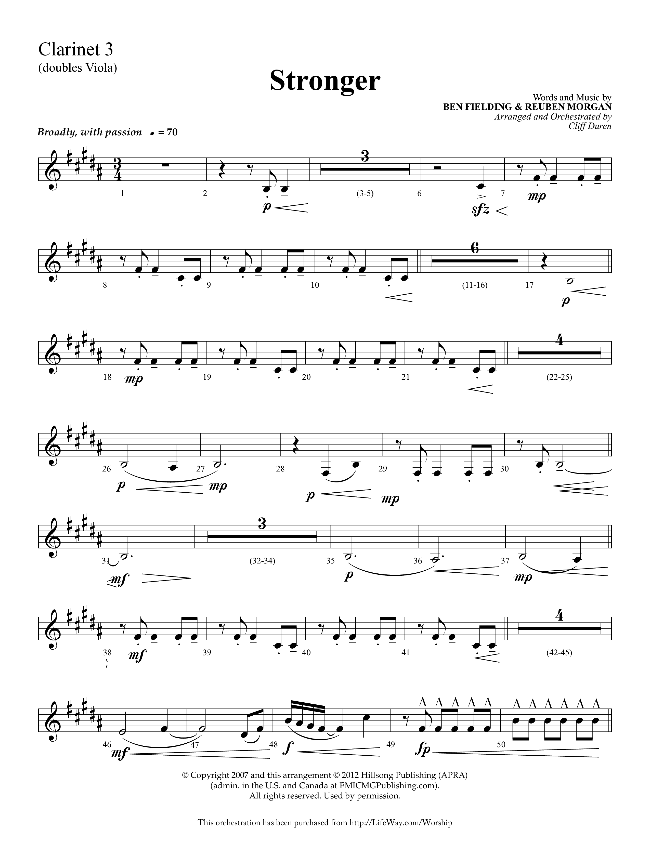 Stronger (Choral Anthem SATB) Clarinet 3 (Lifeway Choral / Arr. Cliff Duren)
