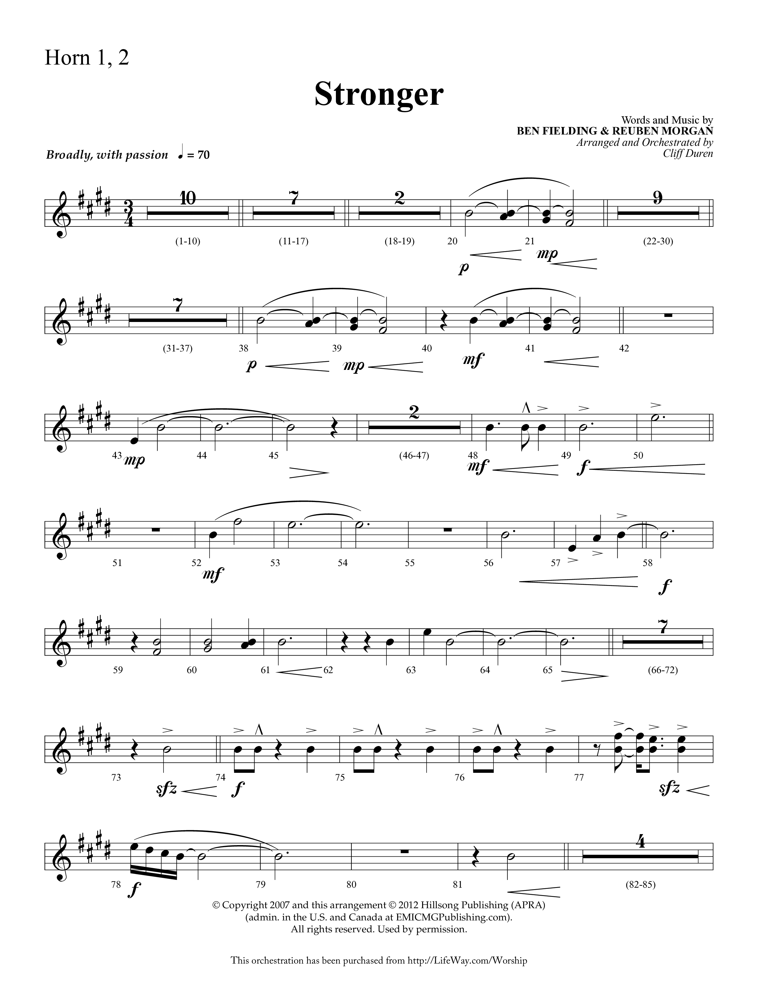 Stronger (Choral Anthem SATB) French Horn 1/2 (Lifeway Choral / Arr. Cliff Duren)