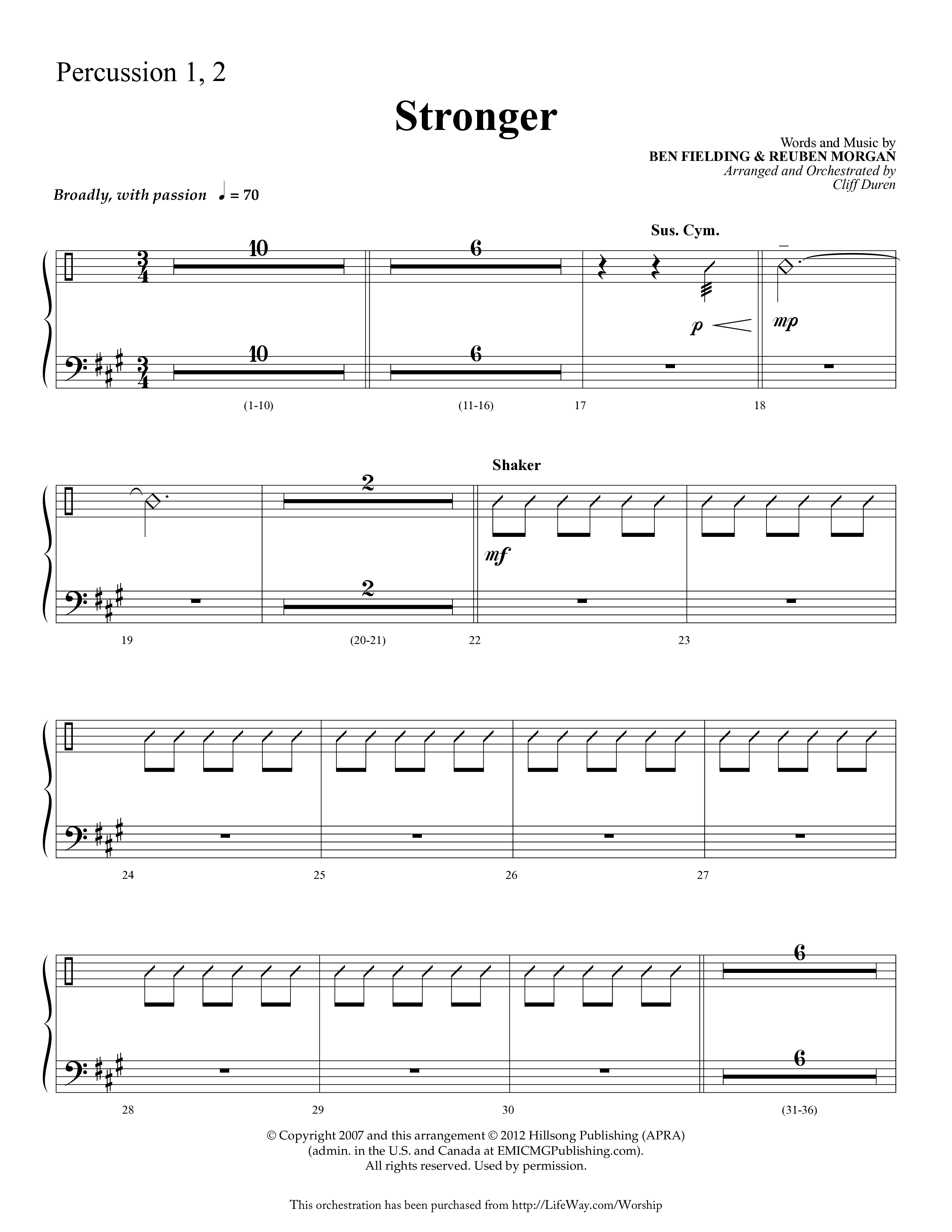 Stronger (Choral Anthem SATB) Percussion 1/2 (Lifeway Choral / Arr. Cliff Duren)