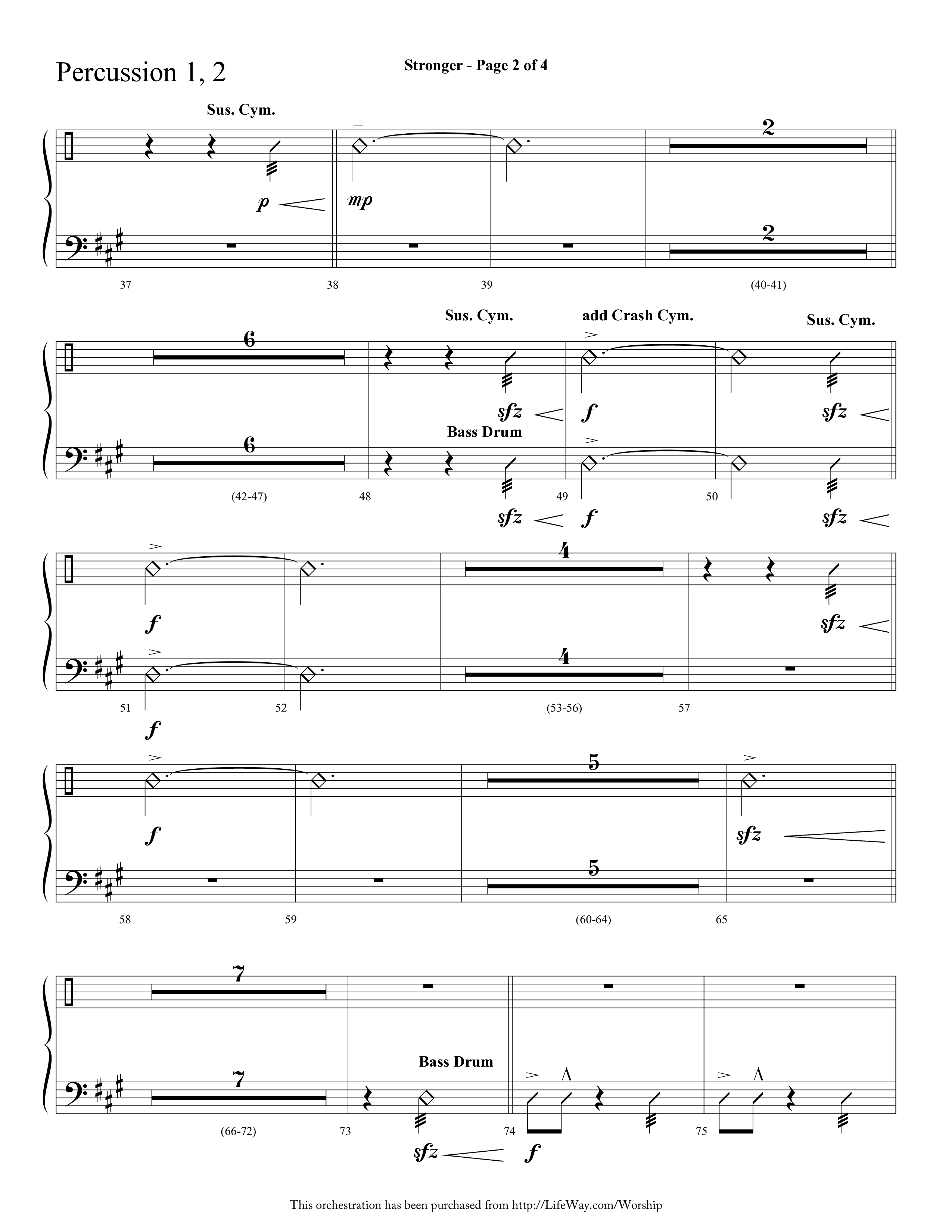 Stronger (Choral Anthem SATB) Percussion 1/2 (Lifeway Choral / Arr. Cliff Duren)