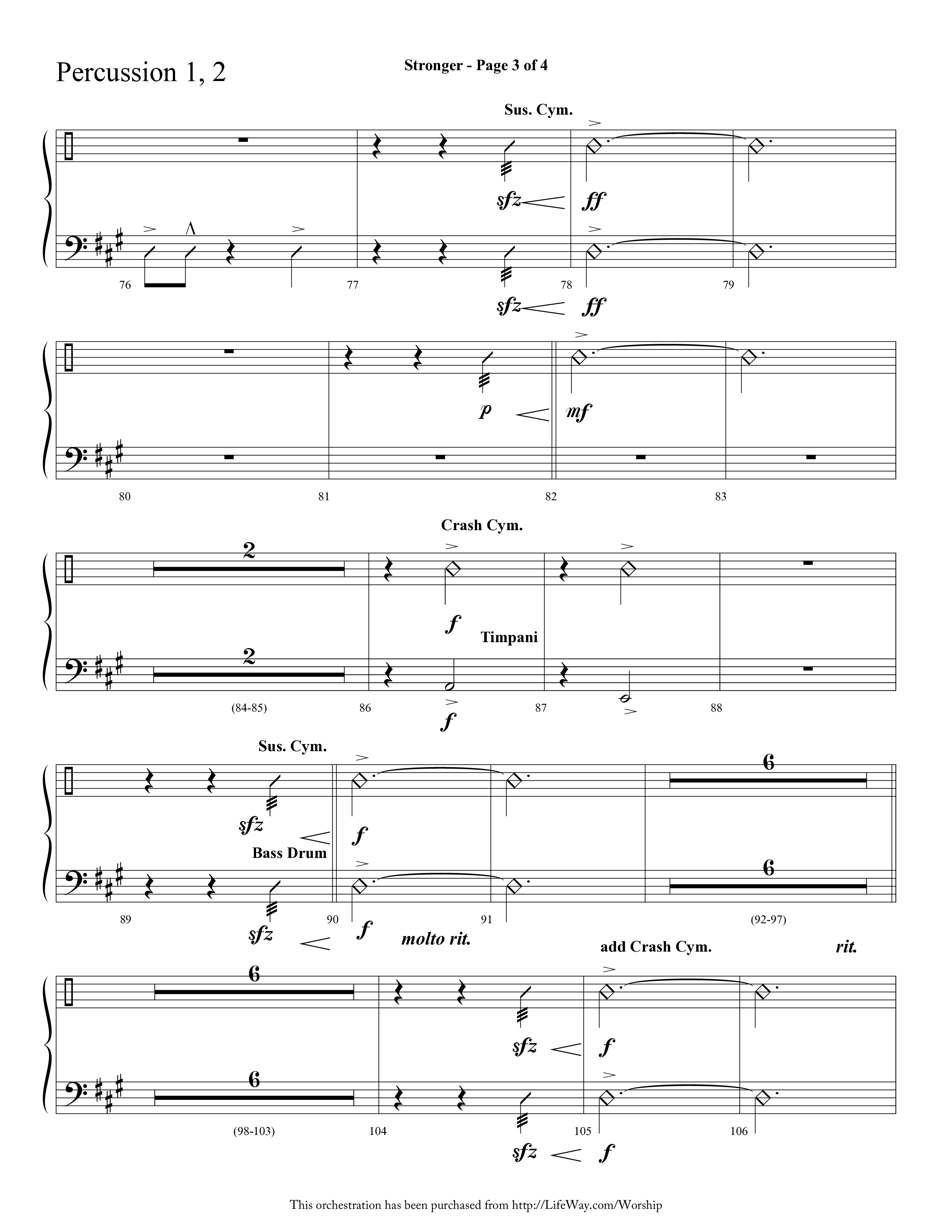 Stronger (Choral Anthem SATB) Percussion 1/2 (Lifeway Choral / Arr. Cliff Duren)