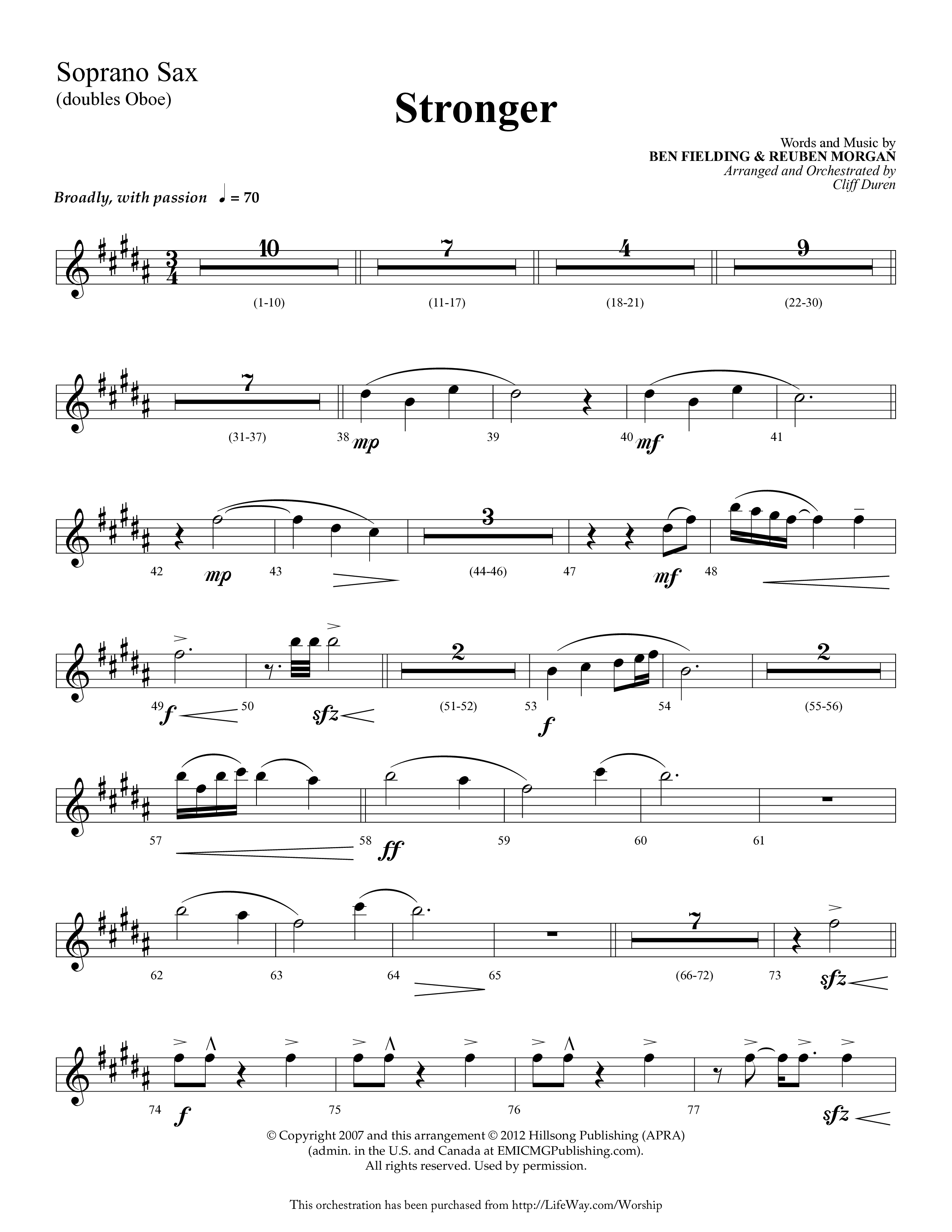 Stronger (Choral Anthem SATB) Soprano Sax (Lifeway Choral / Arr. Cliff Duren)