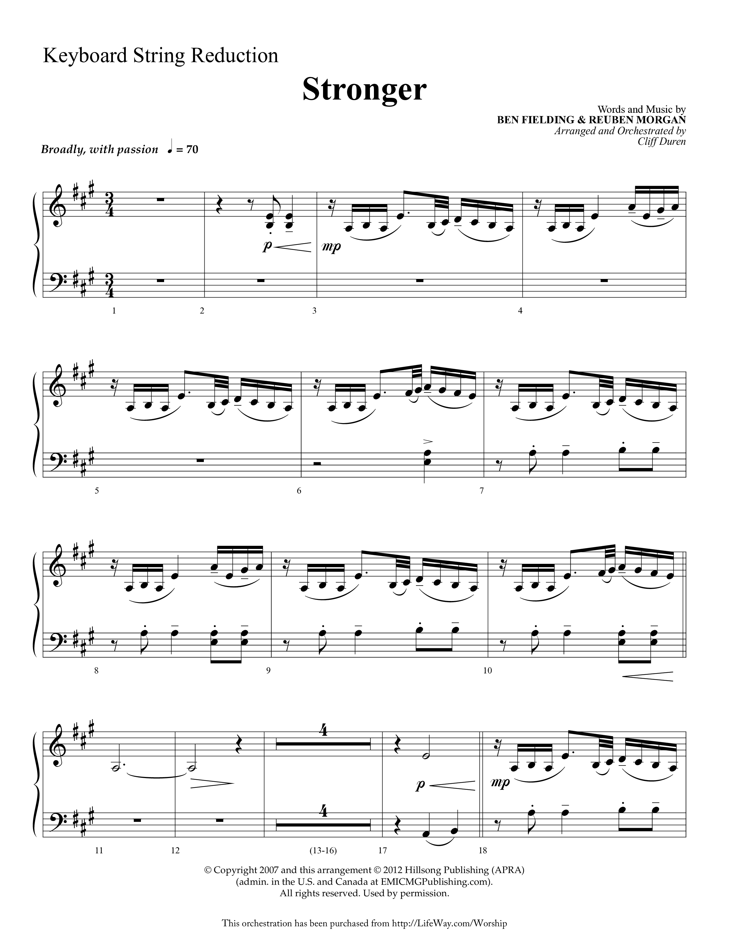 Stronger (Choral Anthem SATB) String Reduction (Lifeway Choral / Arr. Cliff Duren)