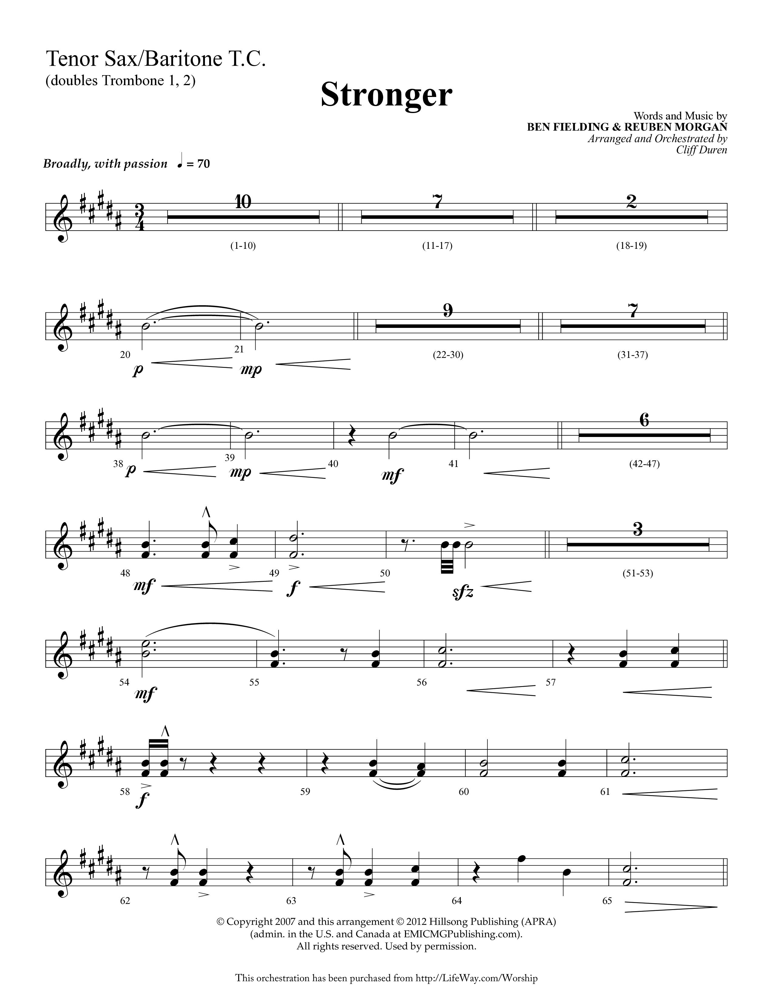 Stronger (Choral Anthem SATB) Tenor Sax/Baritone T.C. (Lifeway Choral / Arr. Cliff Duren)