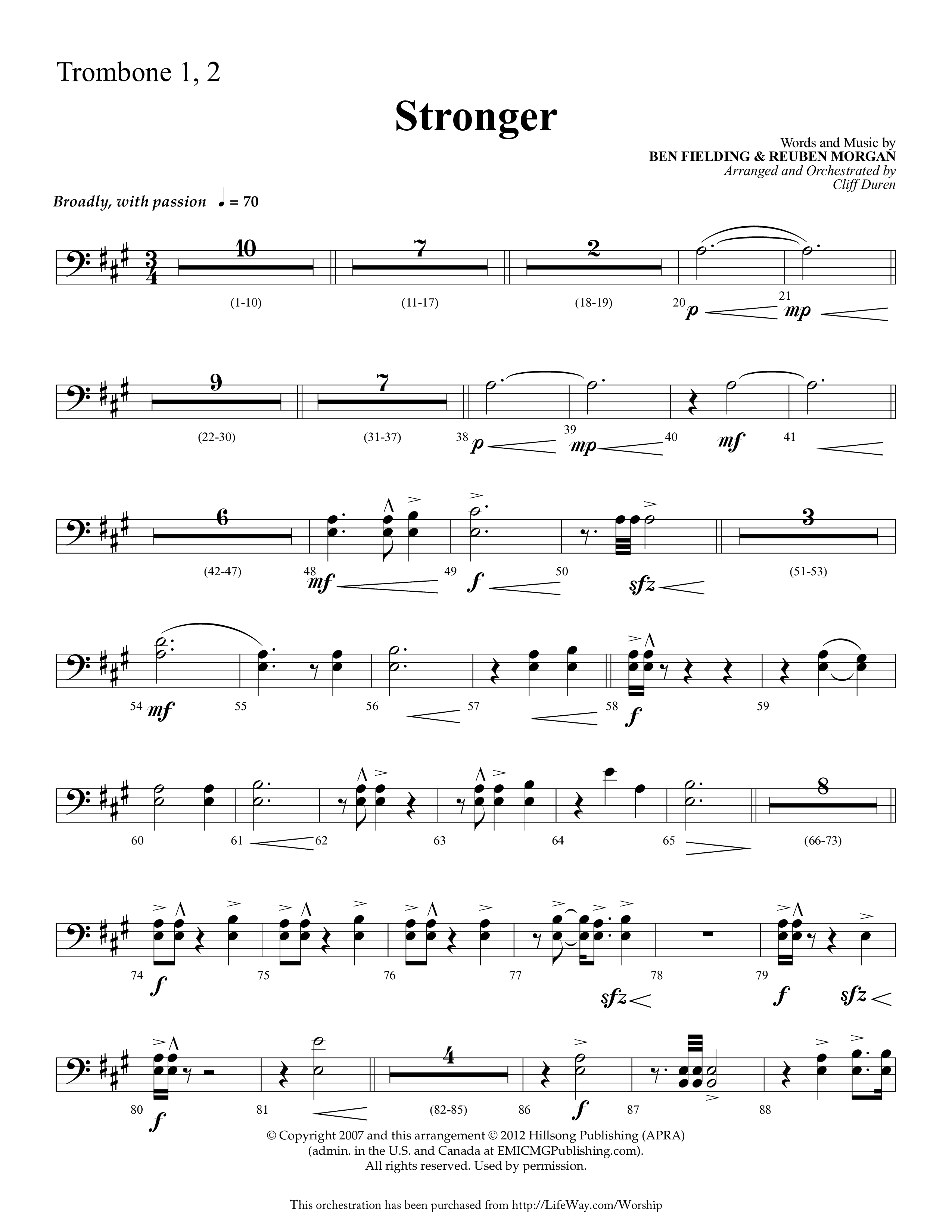 Stronger (Choral Anthem SATB) Trombone 1/2 (Lifeway Choral / Arr. Cliff Duren)